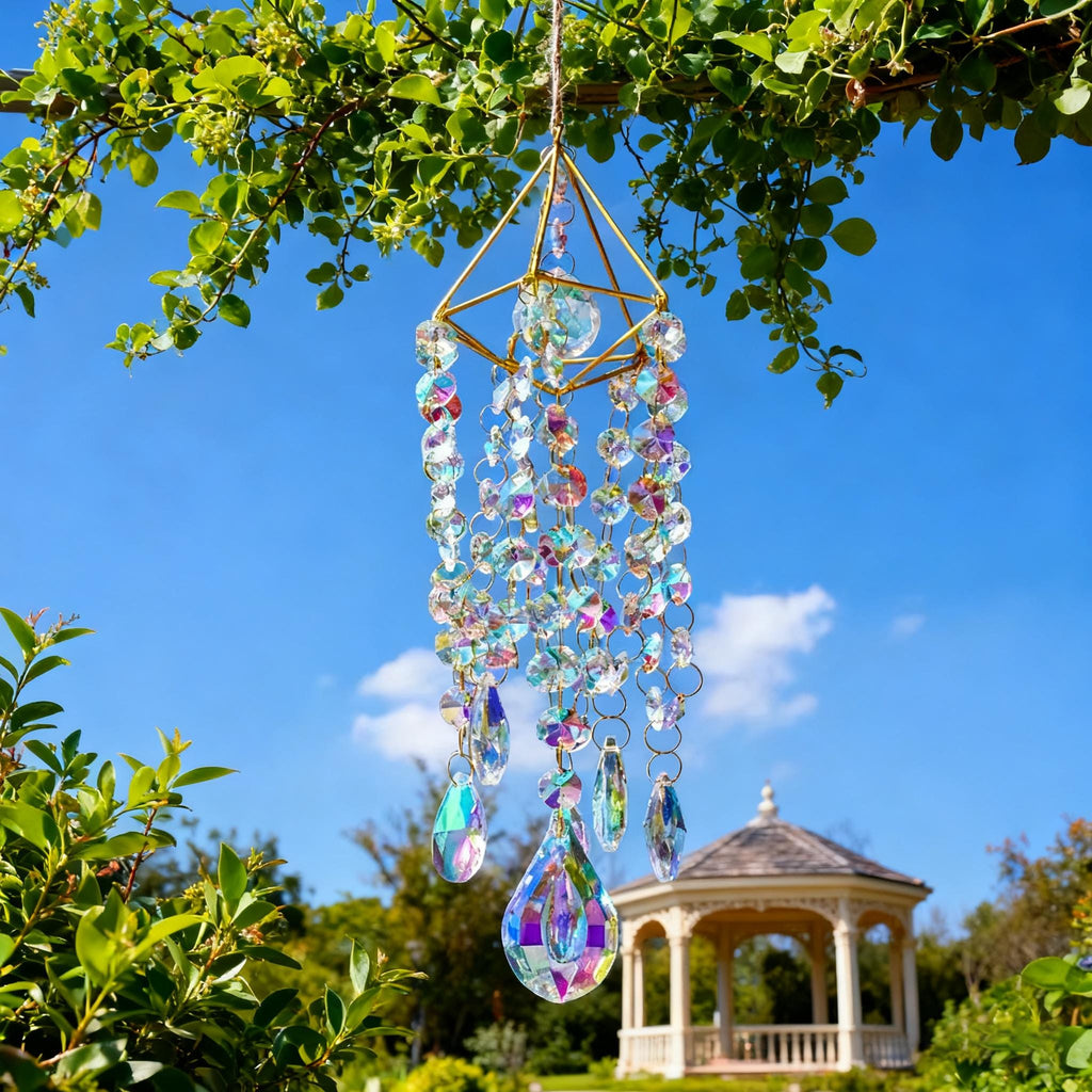 Dancing Rainbows Sun Catcher, Handmade with Crystal Prisms and Glass B