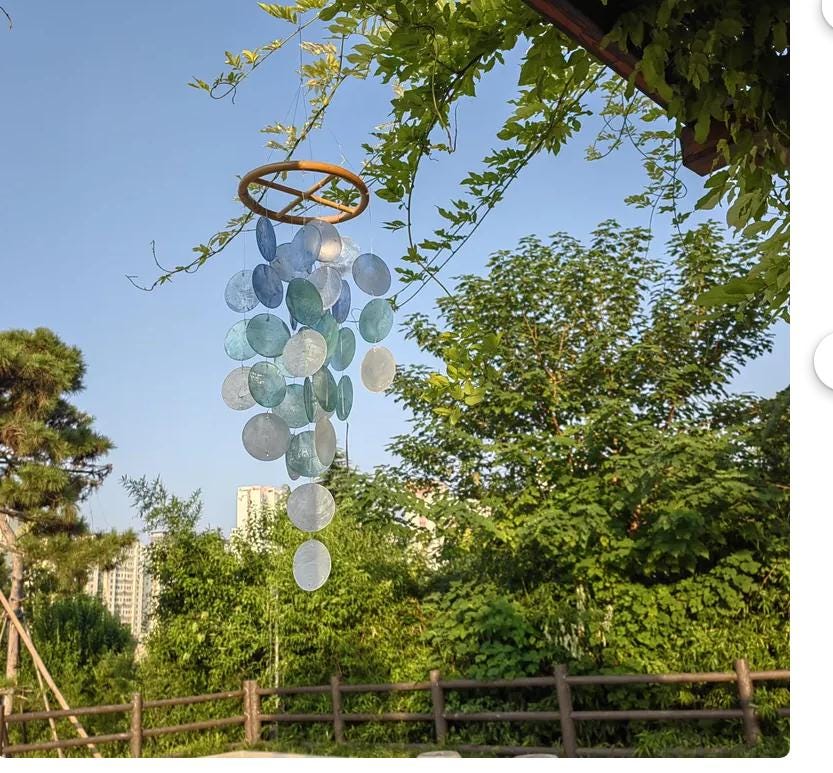 Handmade Blue & White Seashell Wind Chime,  Natural Ocean Beach Decor, Ocean Breeze Seashell Wind Chime, Beach House Decor, Gifts for Her