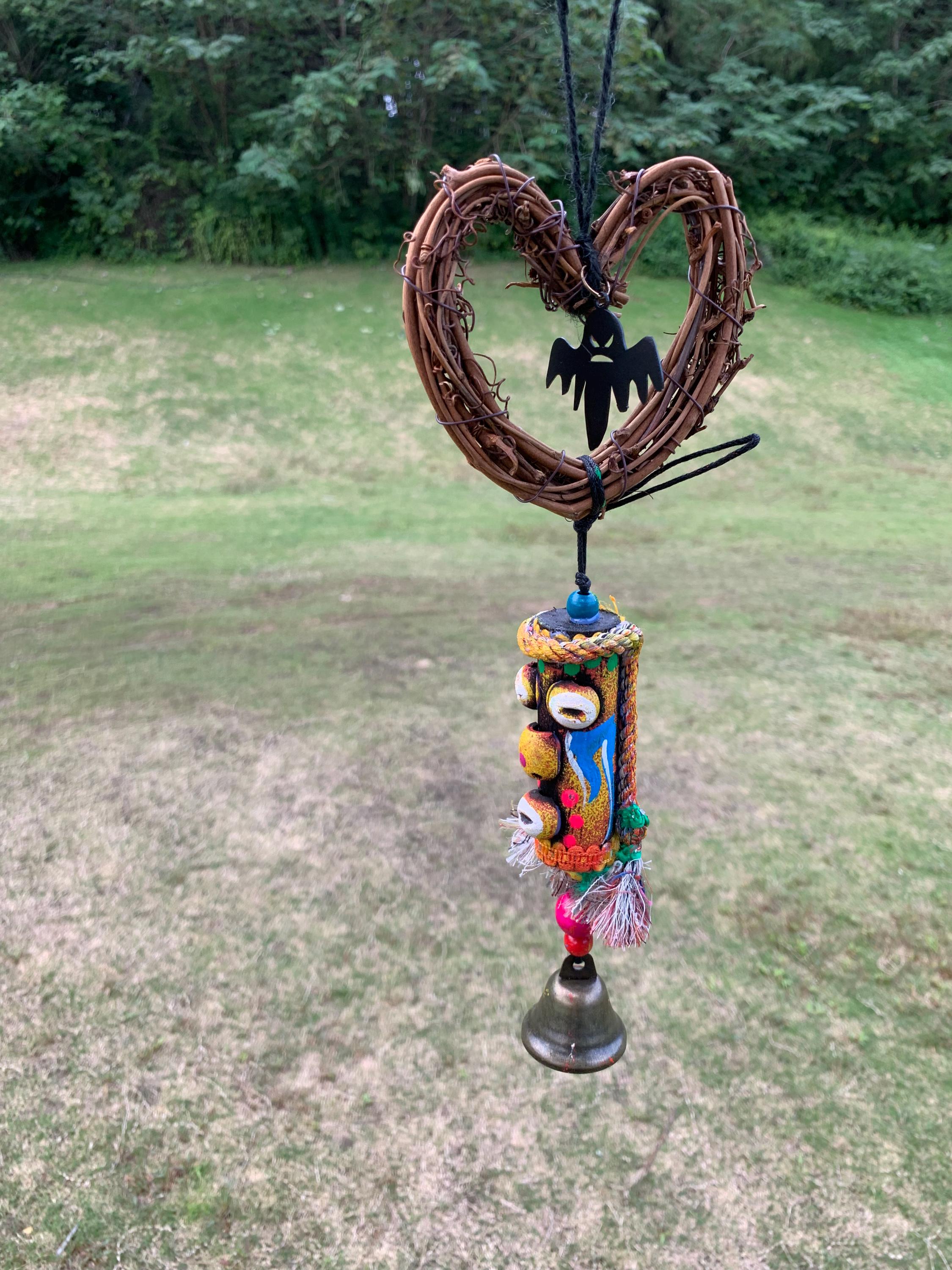 Swallow Mouth Hemp Cloth Dongba Witch Bell, Naxi Dongba Witch Bell for Protection, Pagan Altar Tool, Hanging Love Heart Witch Bells Amulet