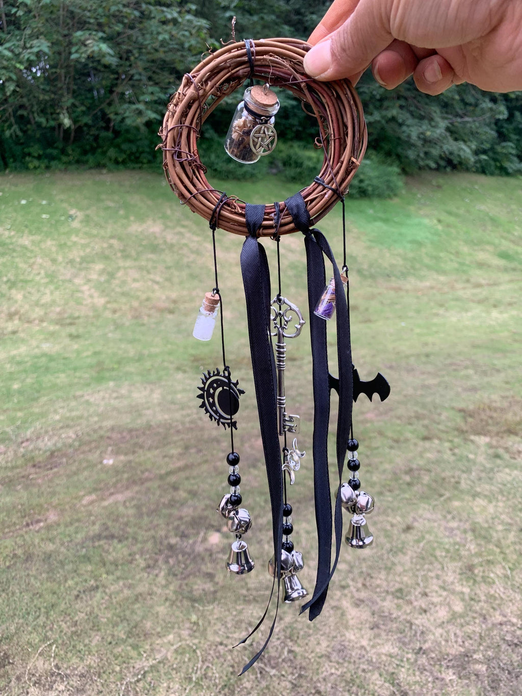 Halloween Witch Bells for Door Knob, Dark Elegance Protection Charm for Front Door,  Unique Handmade Witch Bells for Protection, Charm Gift