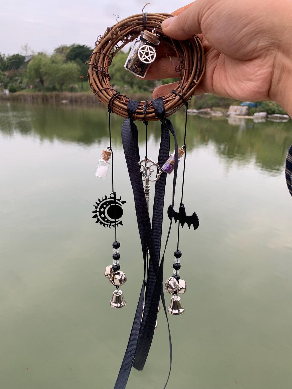 Halloween Witch Bells for Door Knob, Dark Elegance Protection Charm for Front Door,  Unique Handmade Witch Bells for Protection, Charm Gift