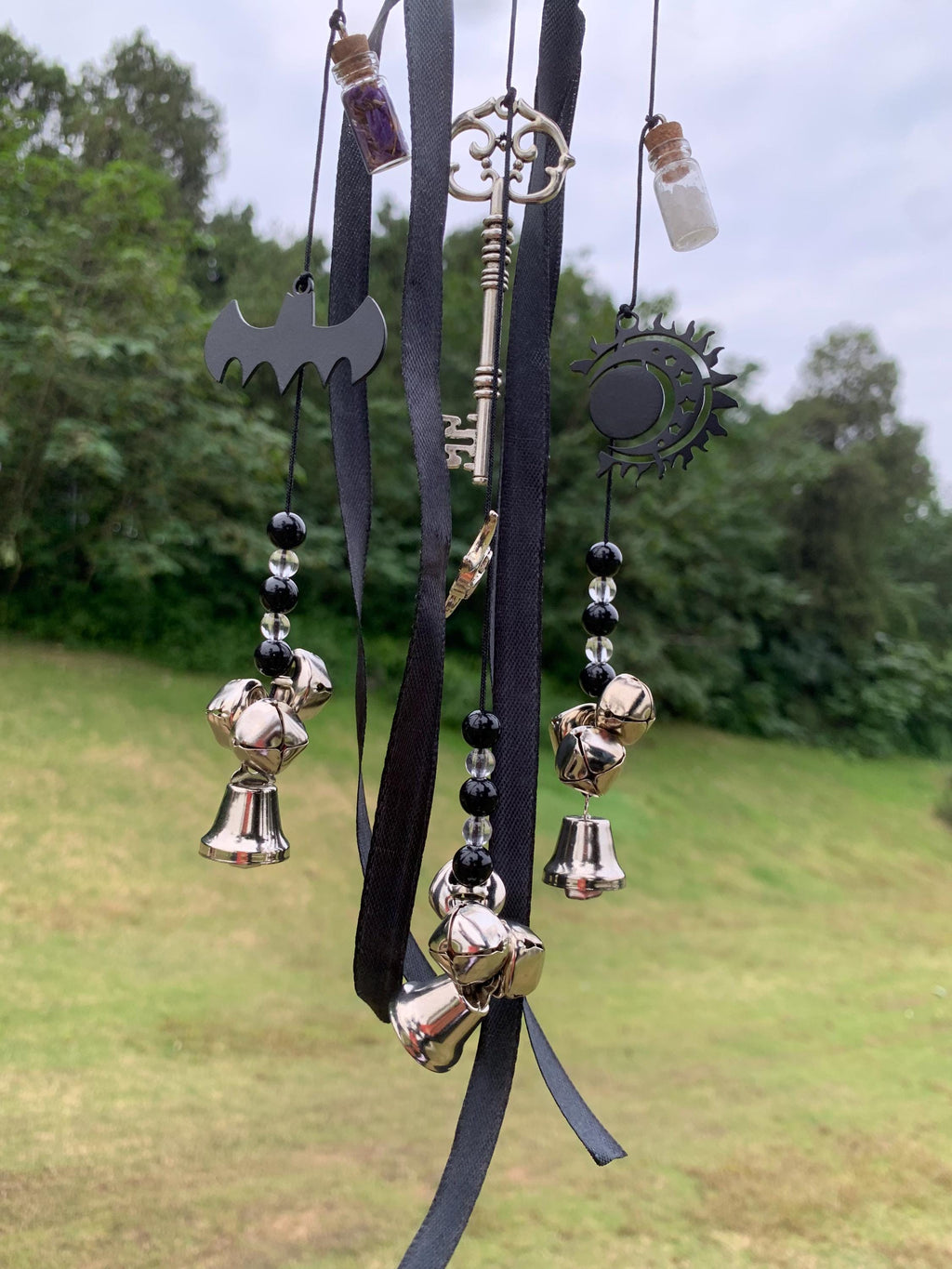 Halloween Witch Bells for Door Knob, Dark Elegance Protection Charm for Front Door,  Unique Handmade Witch Bells for Protection, Charm Gift