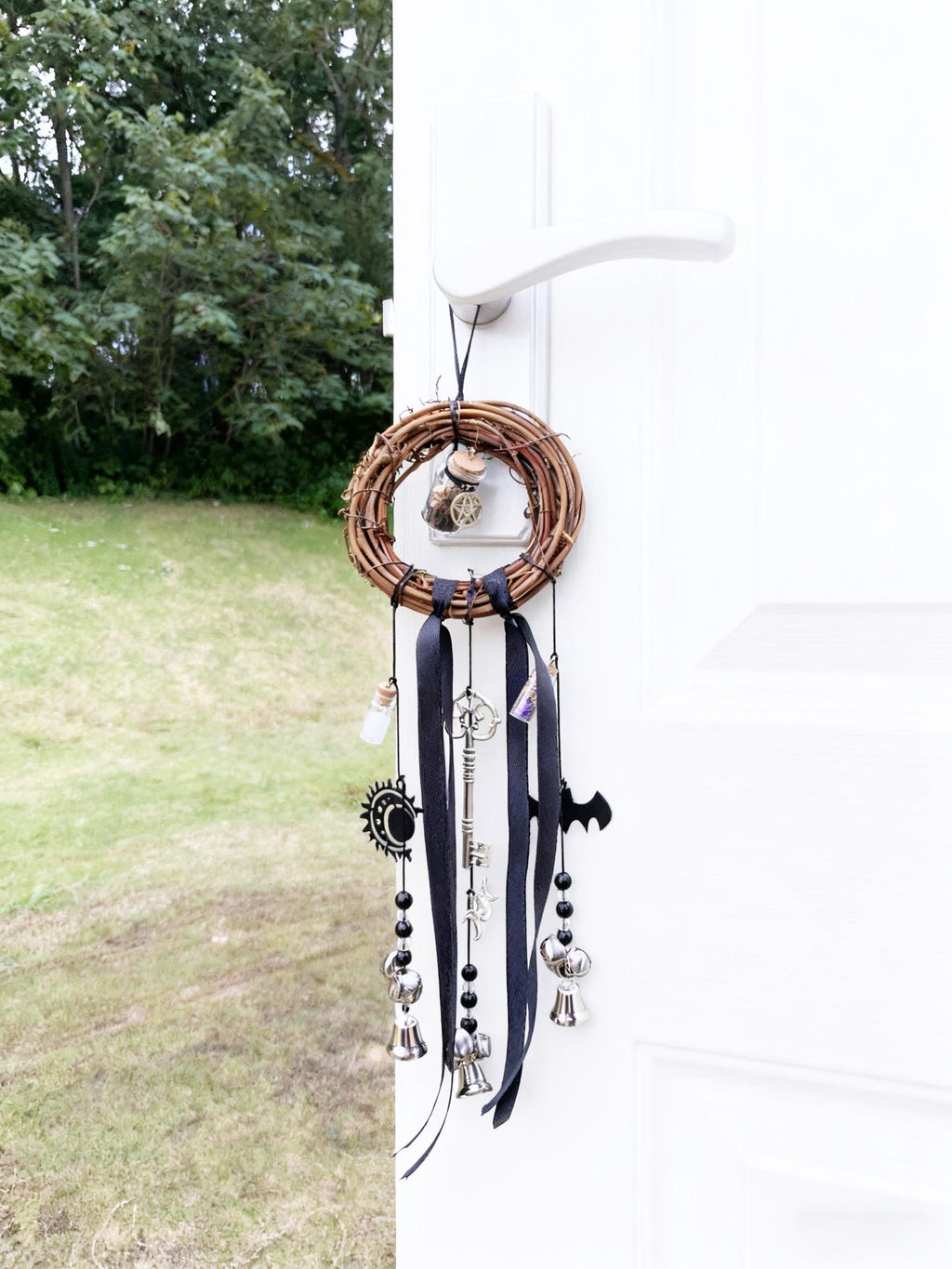 Halloween Witch Bells for Door Knob, Dark Elegance Protection Charm for Front Door,  Unique Handmade Witch Bells for Protection, Charm Gift