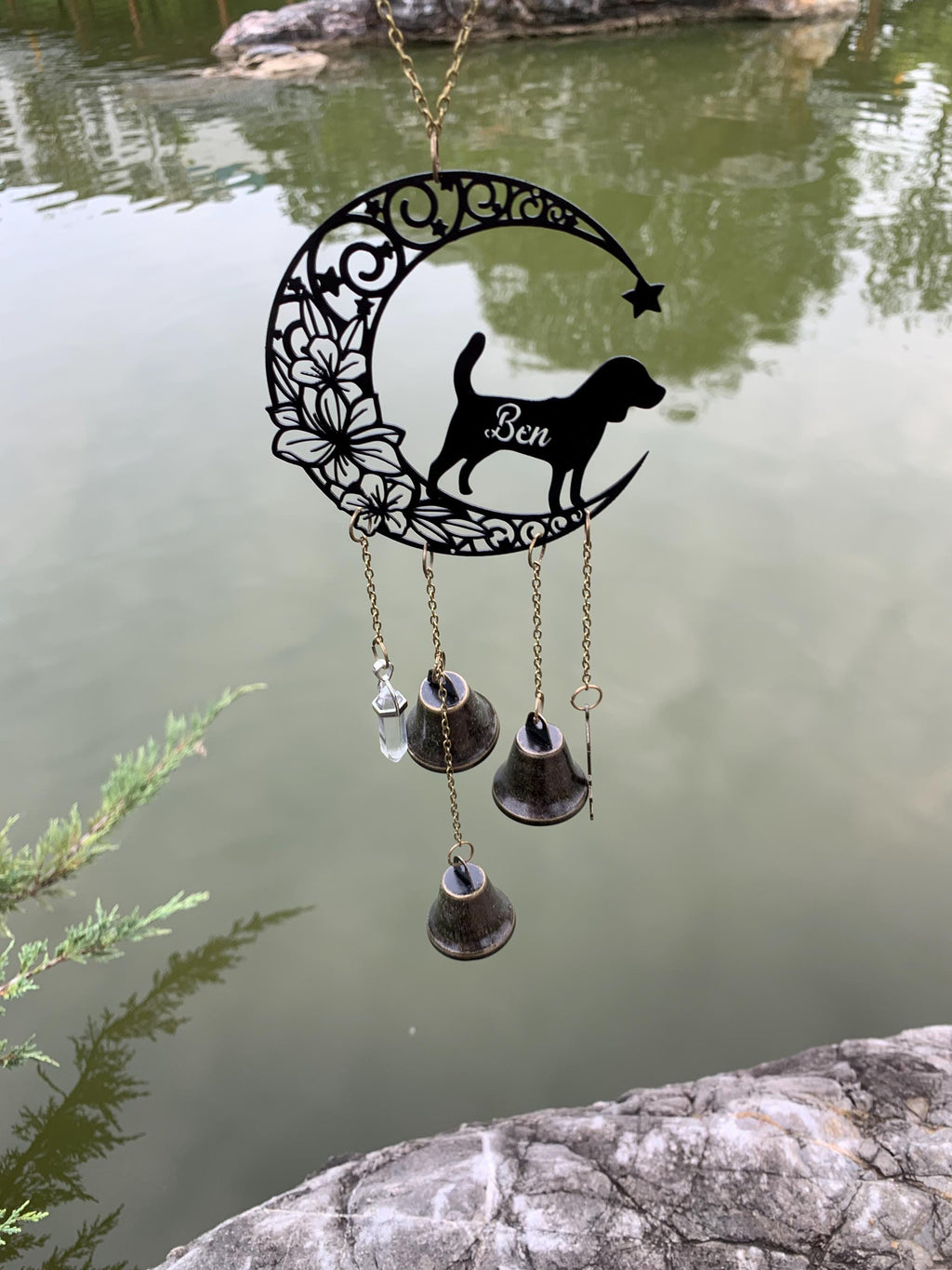 Personalized Name Beagle Witch Bells, Custom Dog Lover Protection Charm for Home & Porch, Witch Bells for Beagle Lovers, Gift for Dog Lovers