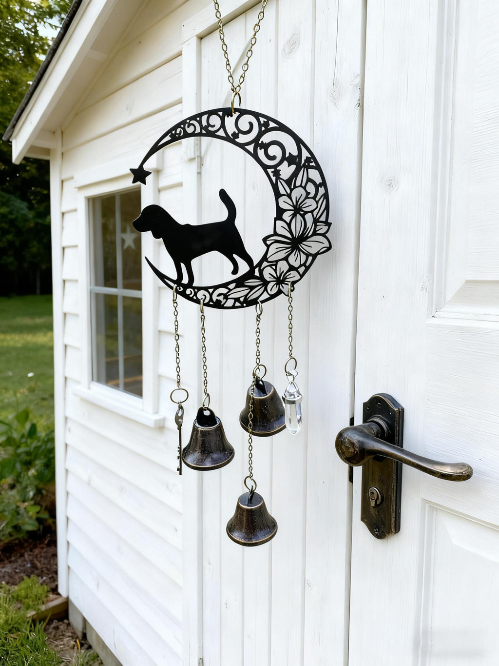 Personalized Name Beagle Witch Bells, Custom Dog Lover Protection Charm for Home & Porch, Witch Bells for Beagle Lovers, Gift for Dog Lovers