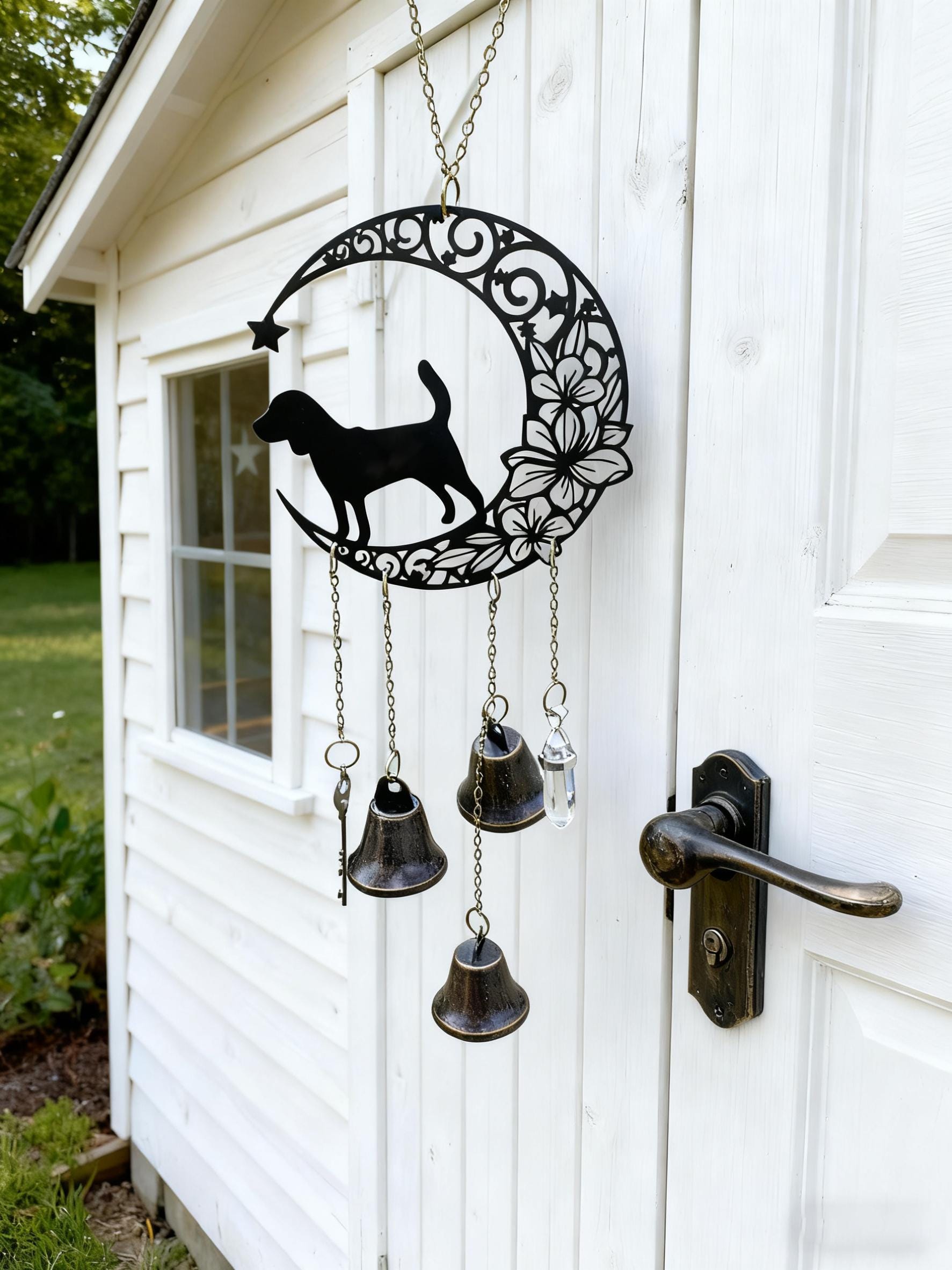 Personalized Name Beagle Witch Bells, Custom Dog Lover Protection Charm for Home & Porch, Witch Bells for Beagle Lovers, Gift for Dog Lovers