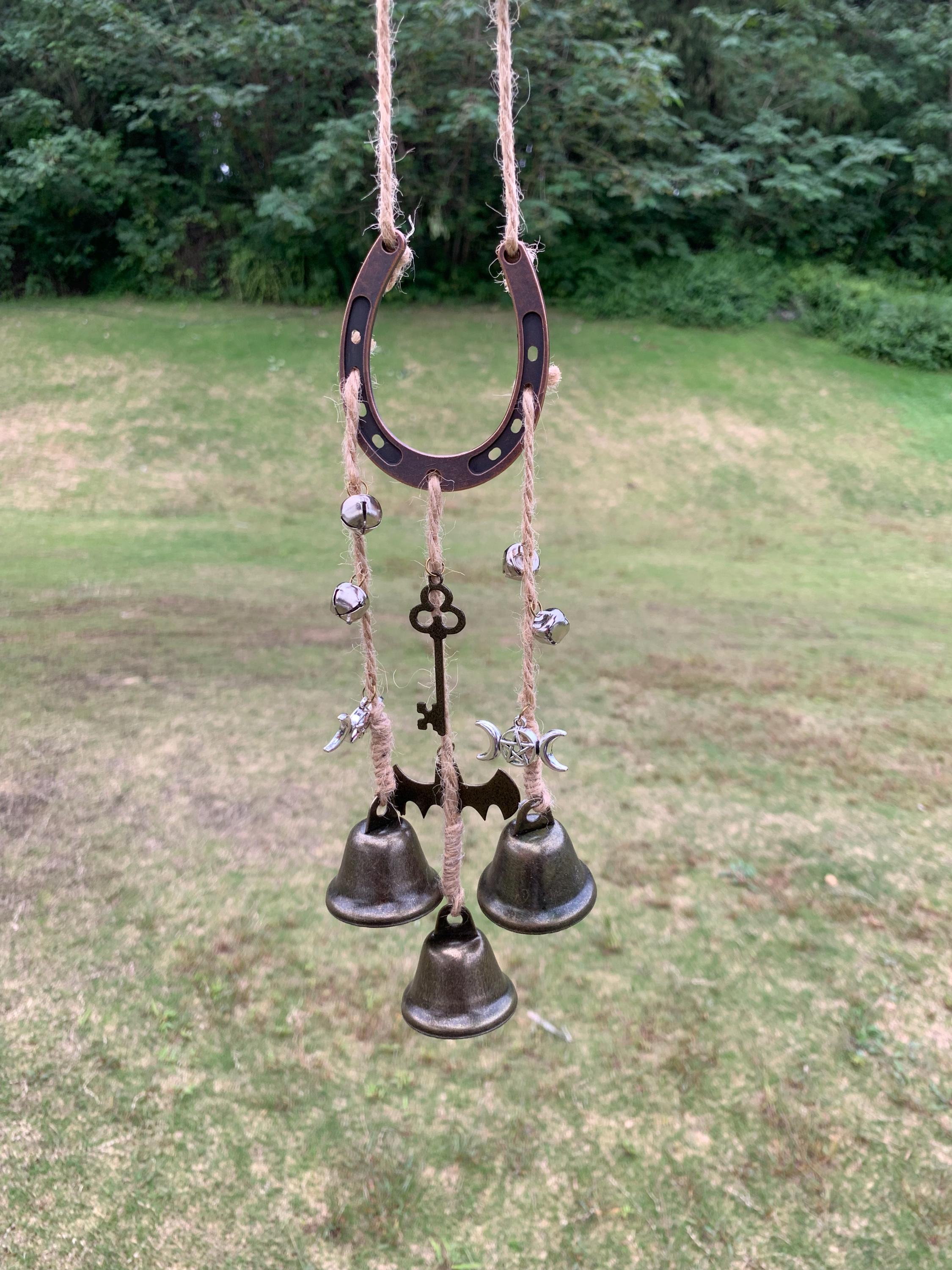 Horseshoe Witch Bells for Protection, Horseshoe and Bells Protection Charm - Ward Off Negativity & Welcome Good Luck, Porch Pagan Decor