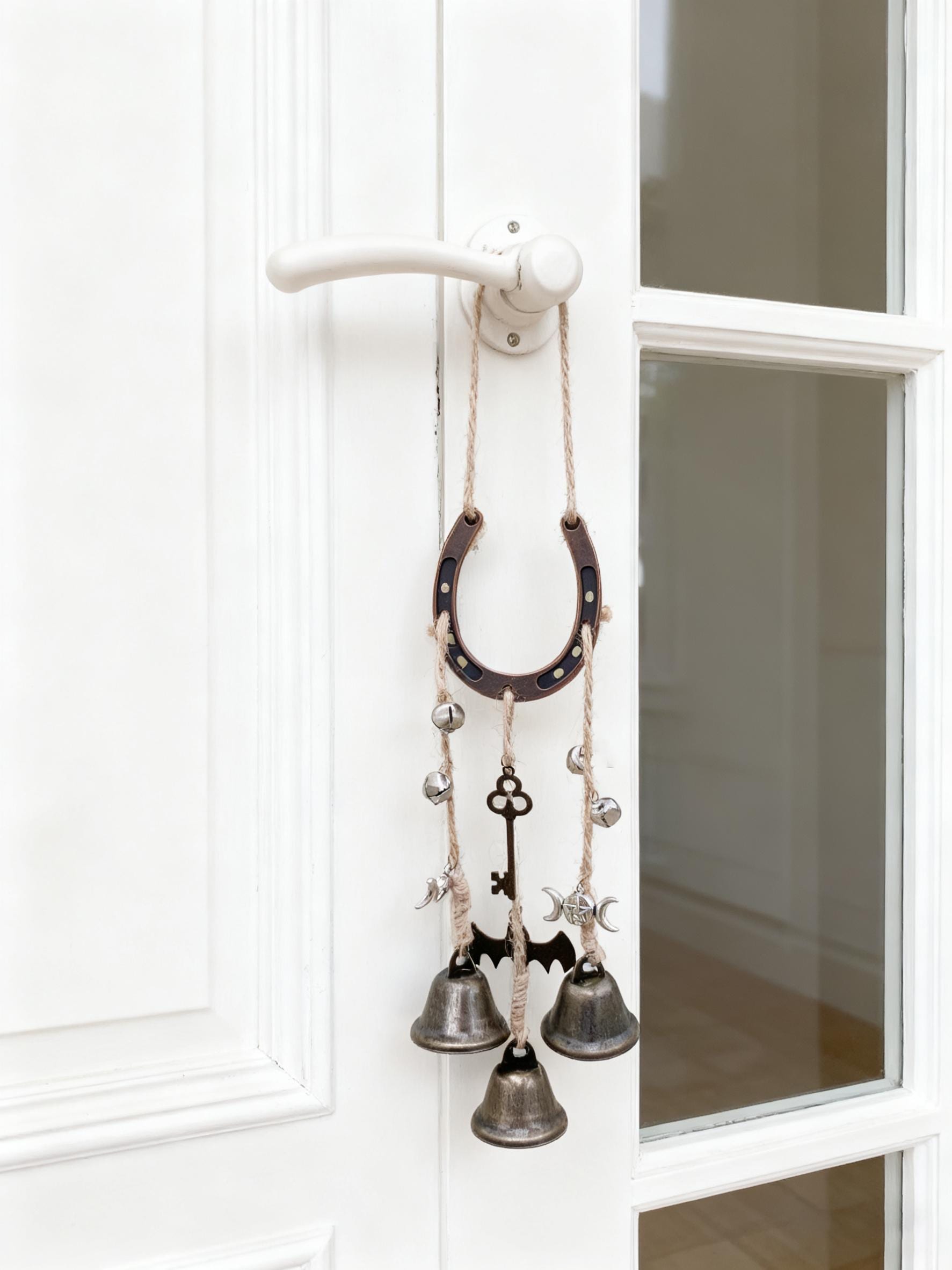 Horseshoe Witch Bells for Protection, Horseshoe and Bells Protection Charm - Ward Off Negativity & Welcome Good Luck, Porch Pagan Decor