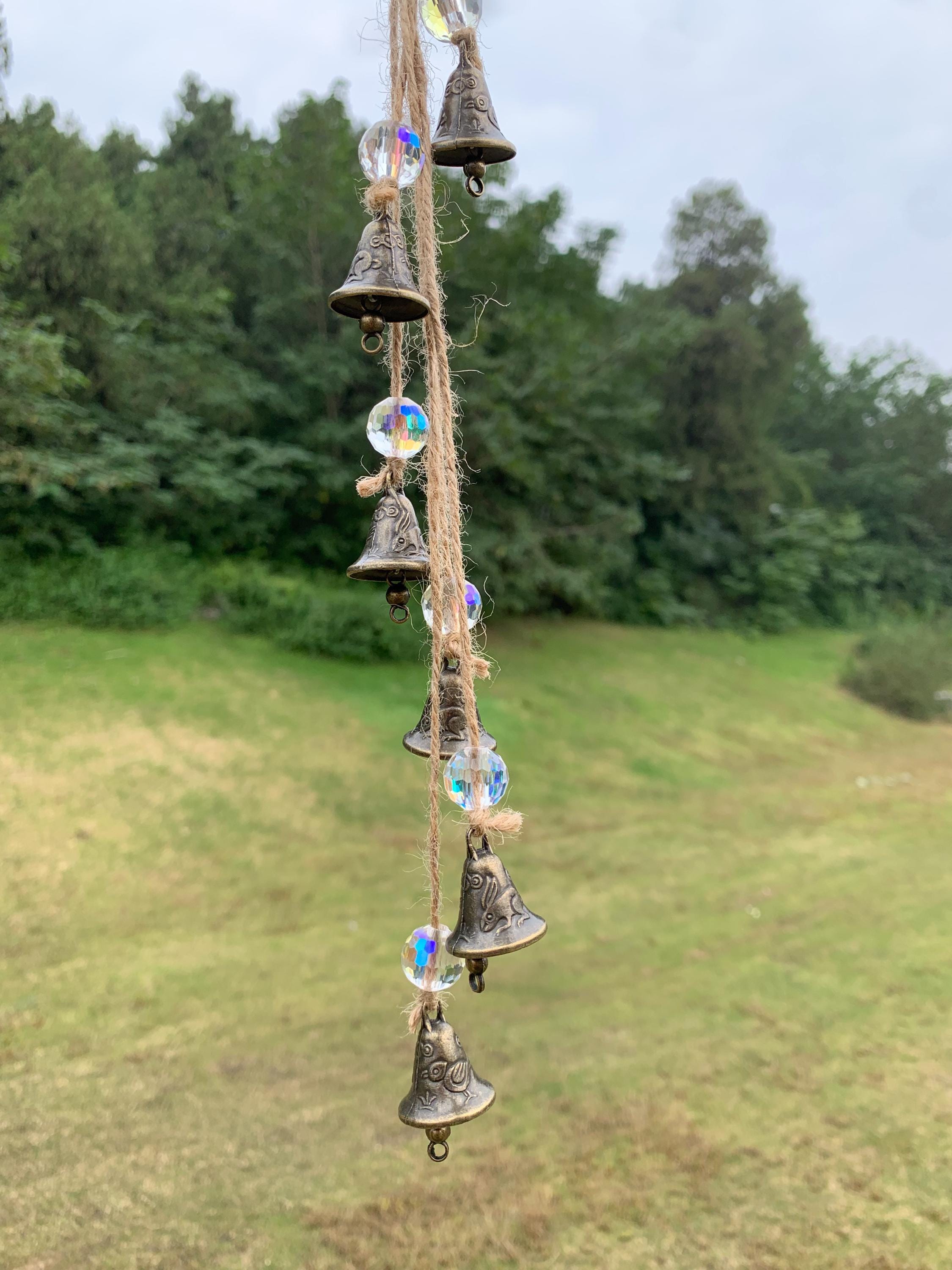 Handmade Witch Bells for Doorknob, Crystal Ball Wicca Bells for Home Protection,  Defense Protection Charm, Pagan Home Blessing, Wicca Gift