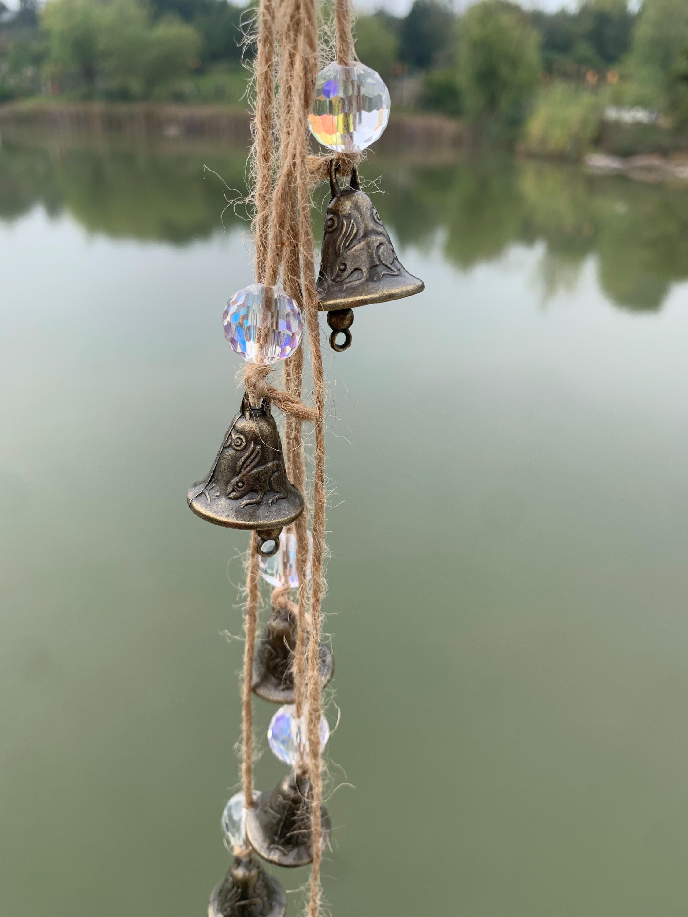 Handmade Witch Bells for Doorknob, Crystal Ball Wicca Bells for Home P