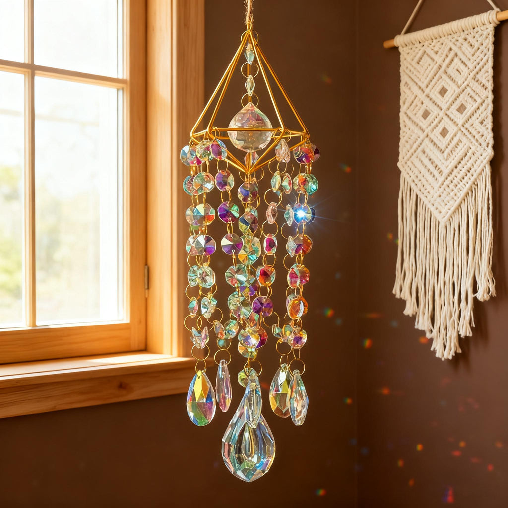 Dancing Rainbows Sun Catcher, Handmade with Crystal Prisms and Glass B