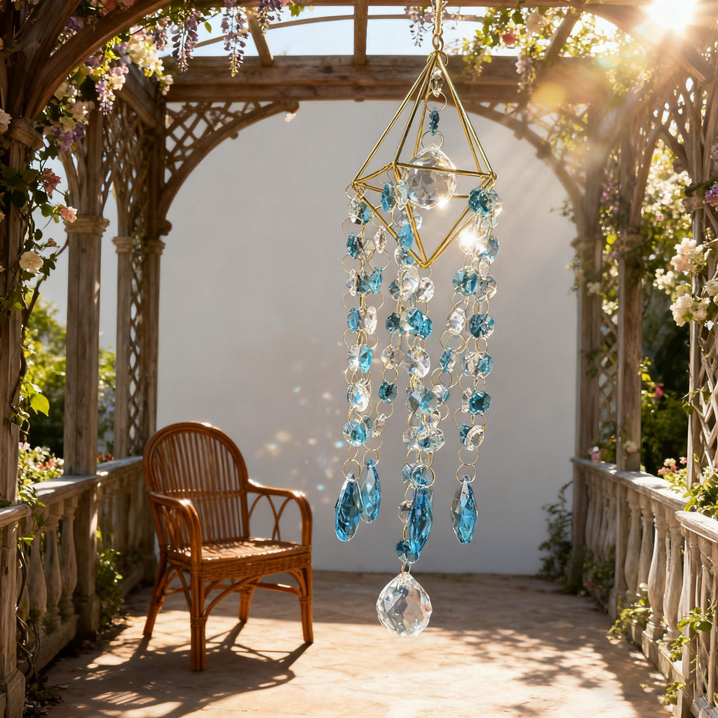 Dancing Rainbows Sun Catcher, Handmade with Crystal Prisms and Glass B