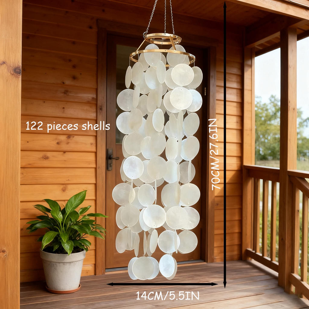Handmade White Natural Capiz Wind Chime, Pearlescent Shell Chime for Porch, Capiz Shell Wind Chime, Wedding Gift, Porch & Garden Wind Chime