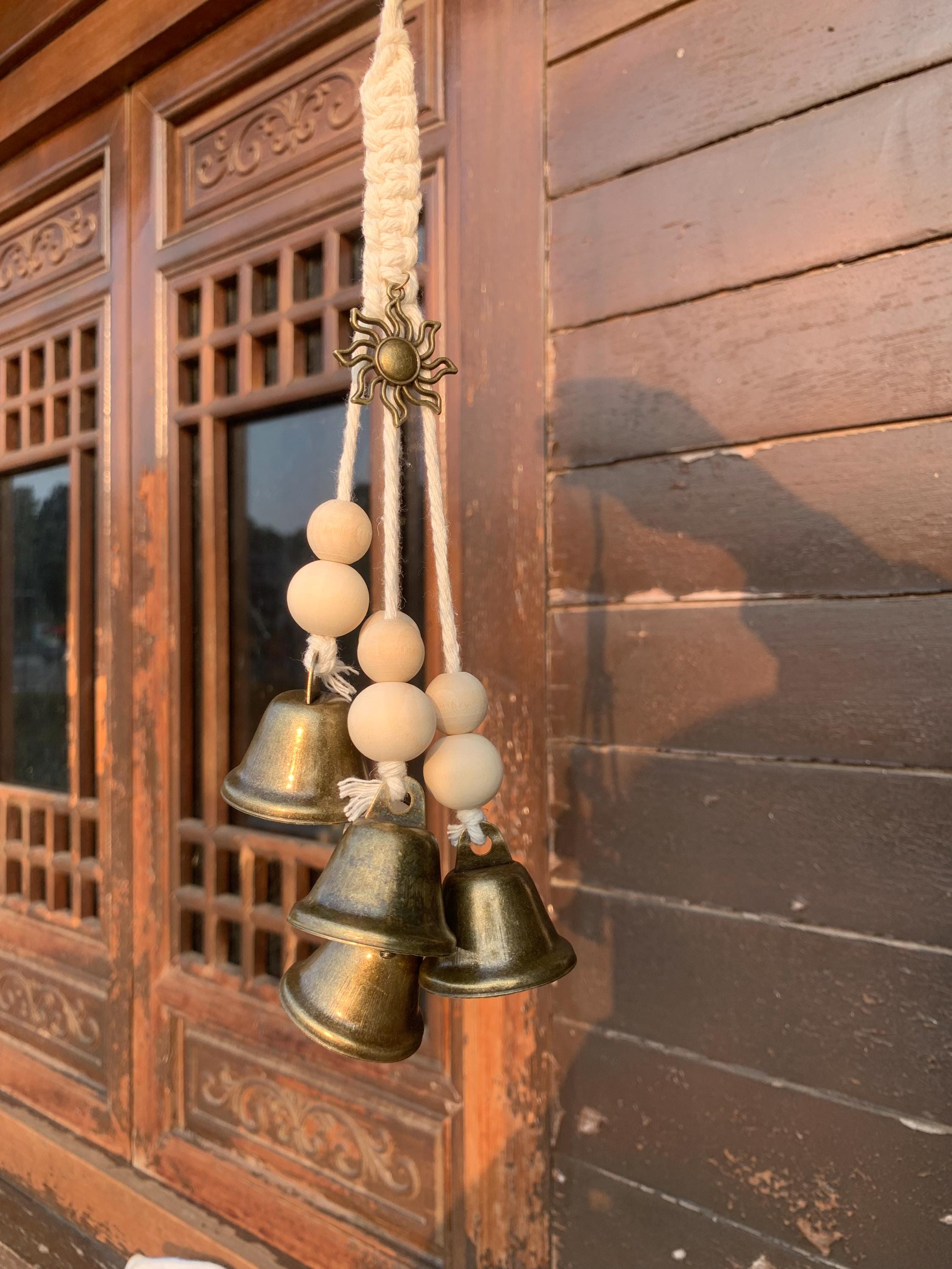 White Hanging Witch Bells for Door Protection, Wiccan Pagan Decor, Evil Ward & Negative Energy Shield, Handmade Folk Magic Charm, Wicca Gift