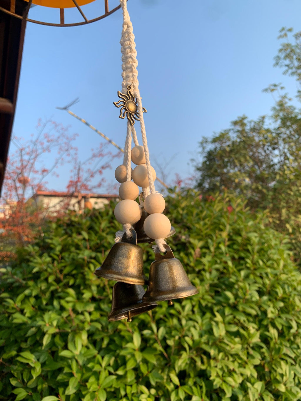 White Hanging Witch Bells for Door Protection, Wiccan Pagan Decor, Evil Ward & Negative Energy Shield, Handmade Folk Magic Charm, Wicca Gift