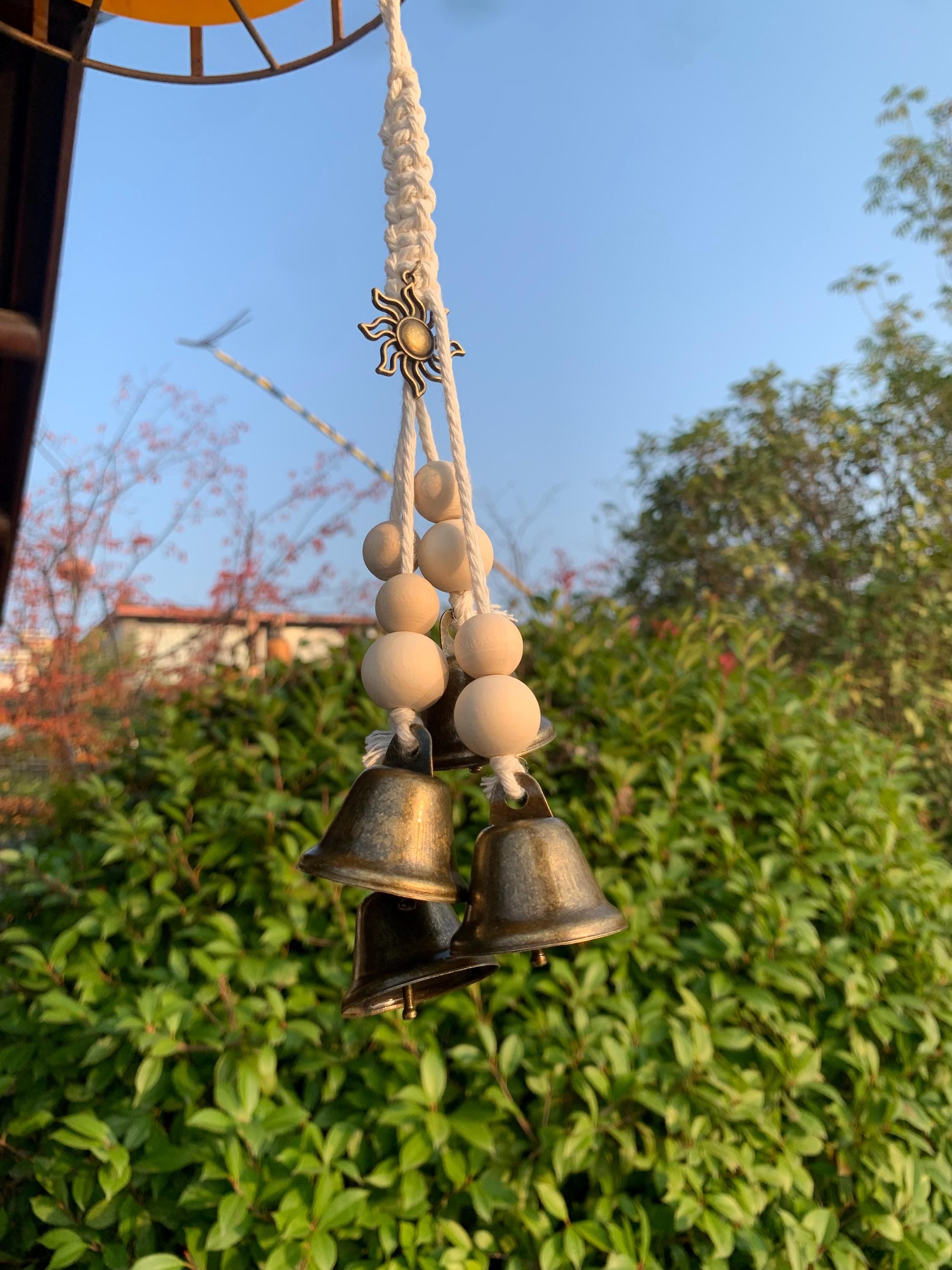 White Hanging Witch Bells for Door Protection, Wiccan Pagan Decor, Evil Ward & Negative Energy Shield, Handmade Folk Magic Charm, Wicca Gift