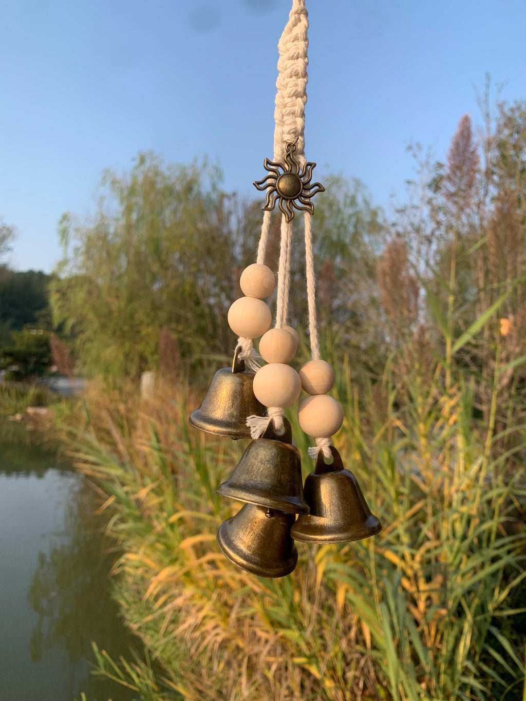 White Hanging Witch Bells for Door Protection, Wiccan Pagan Decor, Evil Ward & Negative Energy Shield, Handmade Folk Magic Charm, Wicca Gift