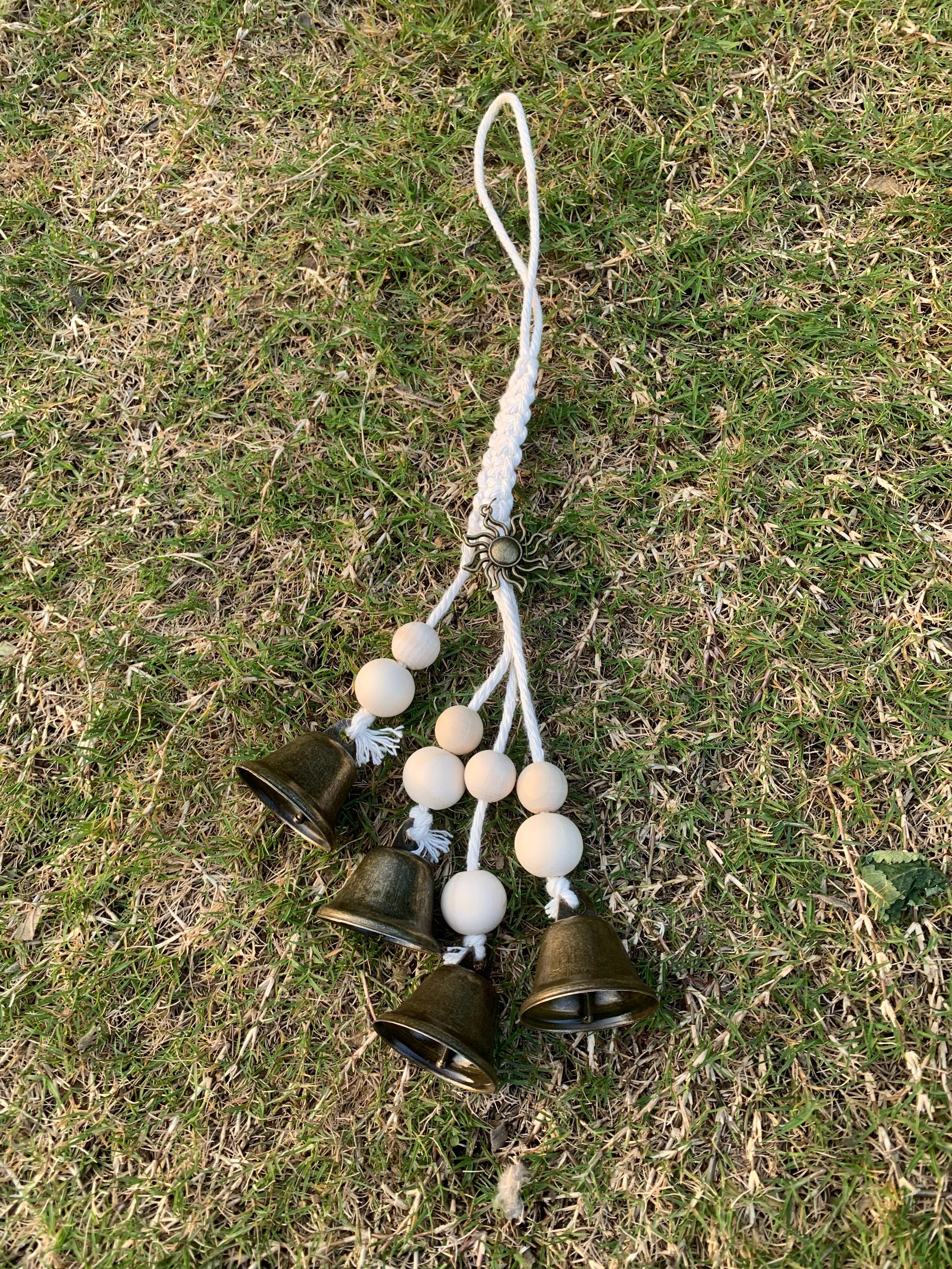 White Hanging Witch Bells for Door Protection, Wiccan Pagan Decor, Evil Ward & Negative Energy Shield, Handmade Folk Magic Charm, Wicca Gift