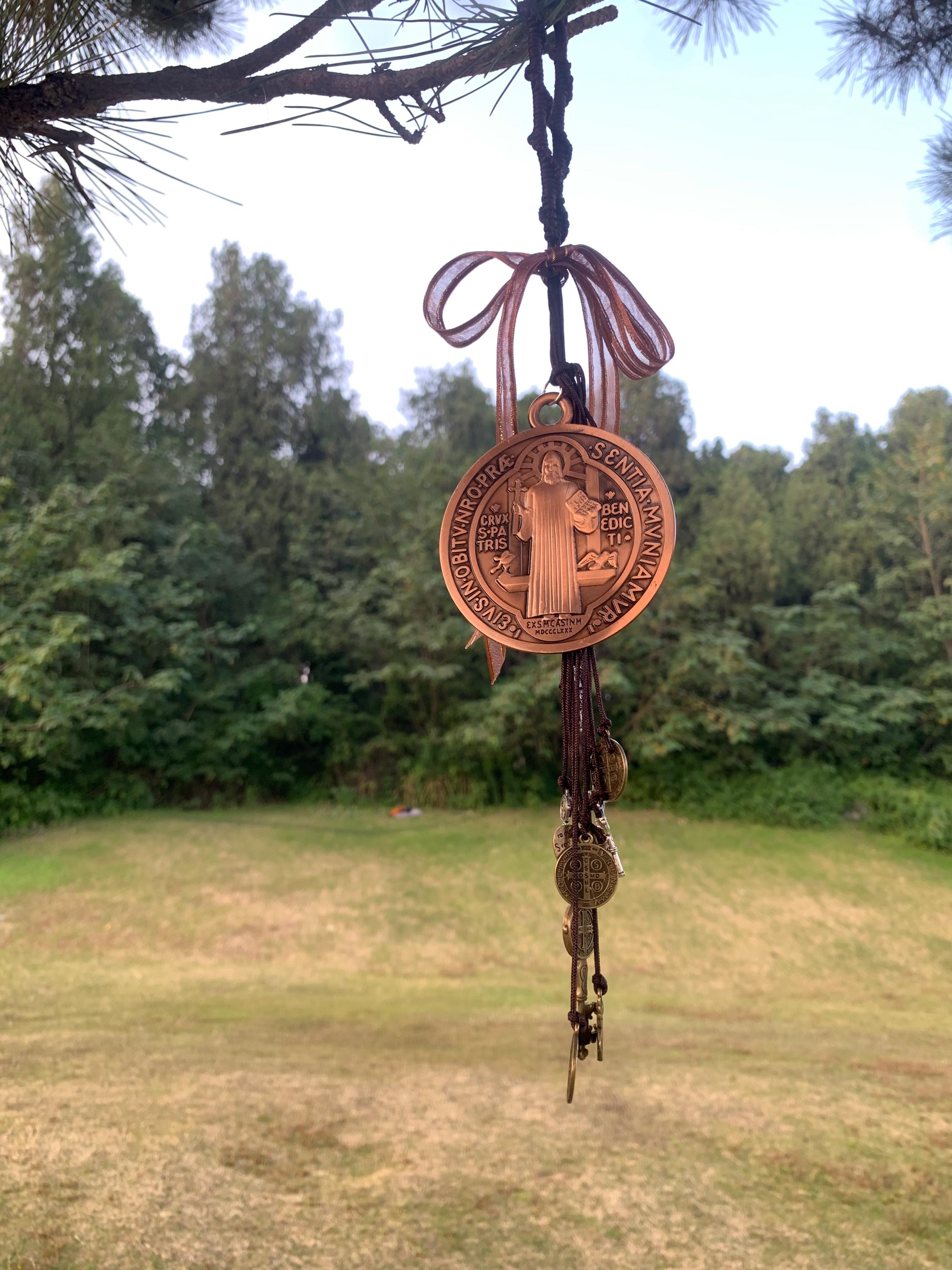 Hanging Saint Benedict Medal Witch Bells for Door Knob, Catholic Gift, Protection Charm, Christian Christmas Decor, Protection from Evil