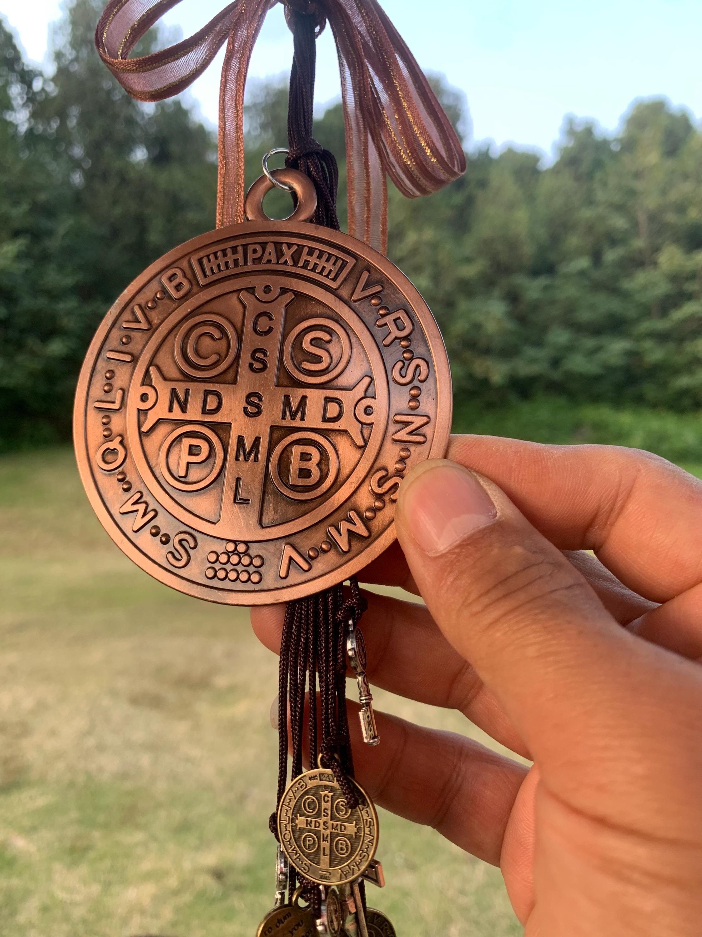 Hanging Saint Benedict Medal Witch Bells for Door Knob, Catholic Gift, Protection Charm, Christian Christmas Decor, Protection from Evil