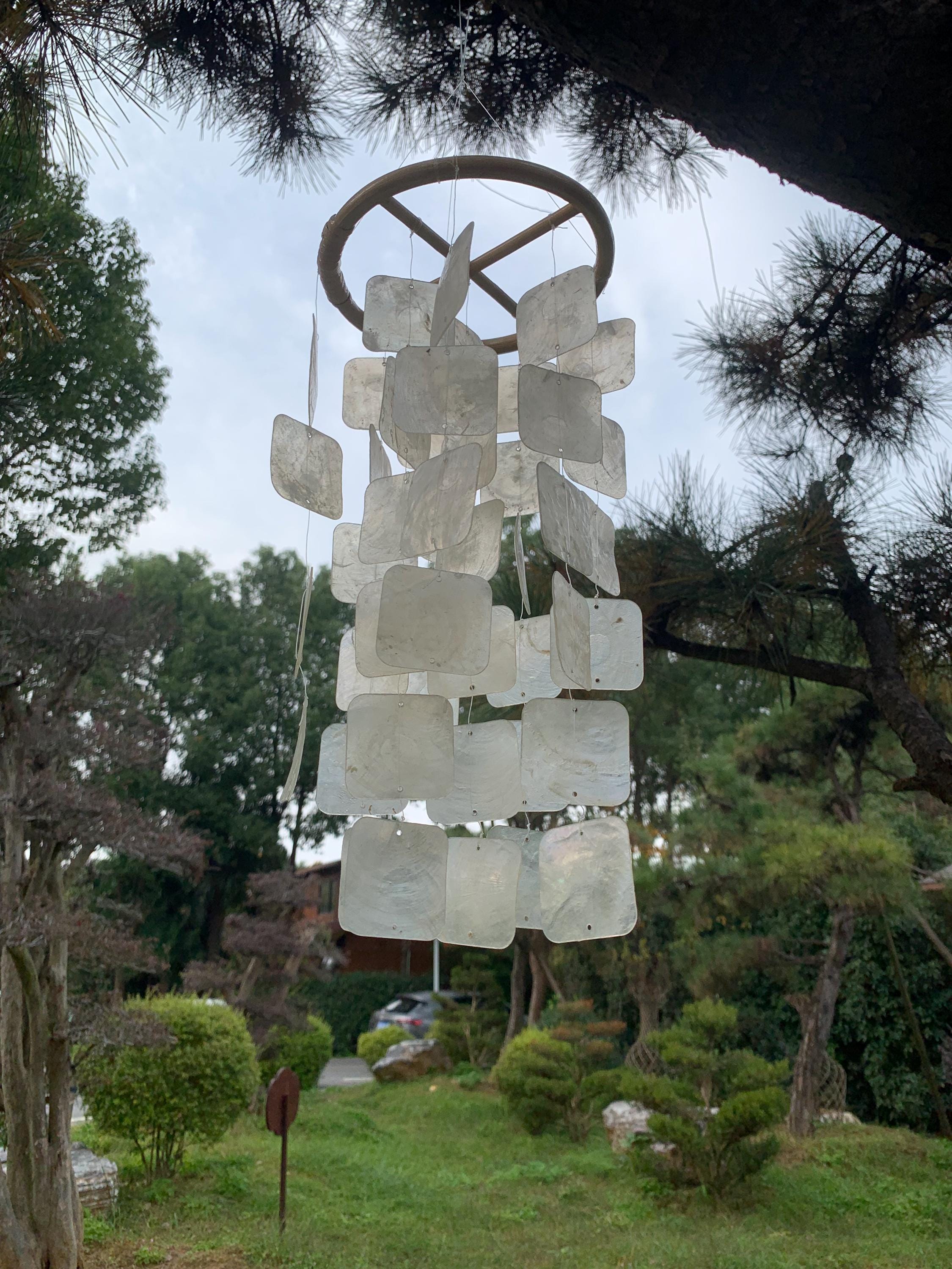 Modern Square Seashell Wind Chime in White, Handmade Coastal Porch Decor, White Ceramic Wind Chime, Coastal Patio Decor, Beach House Gift