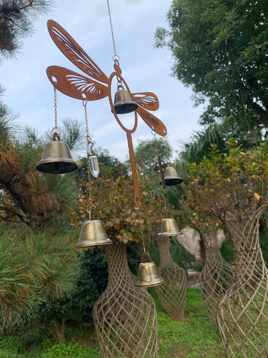 Rusty Dragonfly Witch Bells for Door Protection, Pagan Wiccan Supplies, Bohemian Home Decor, Spiritual Housewarming Gift, Iron Dragonfly art