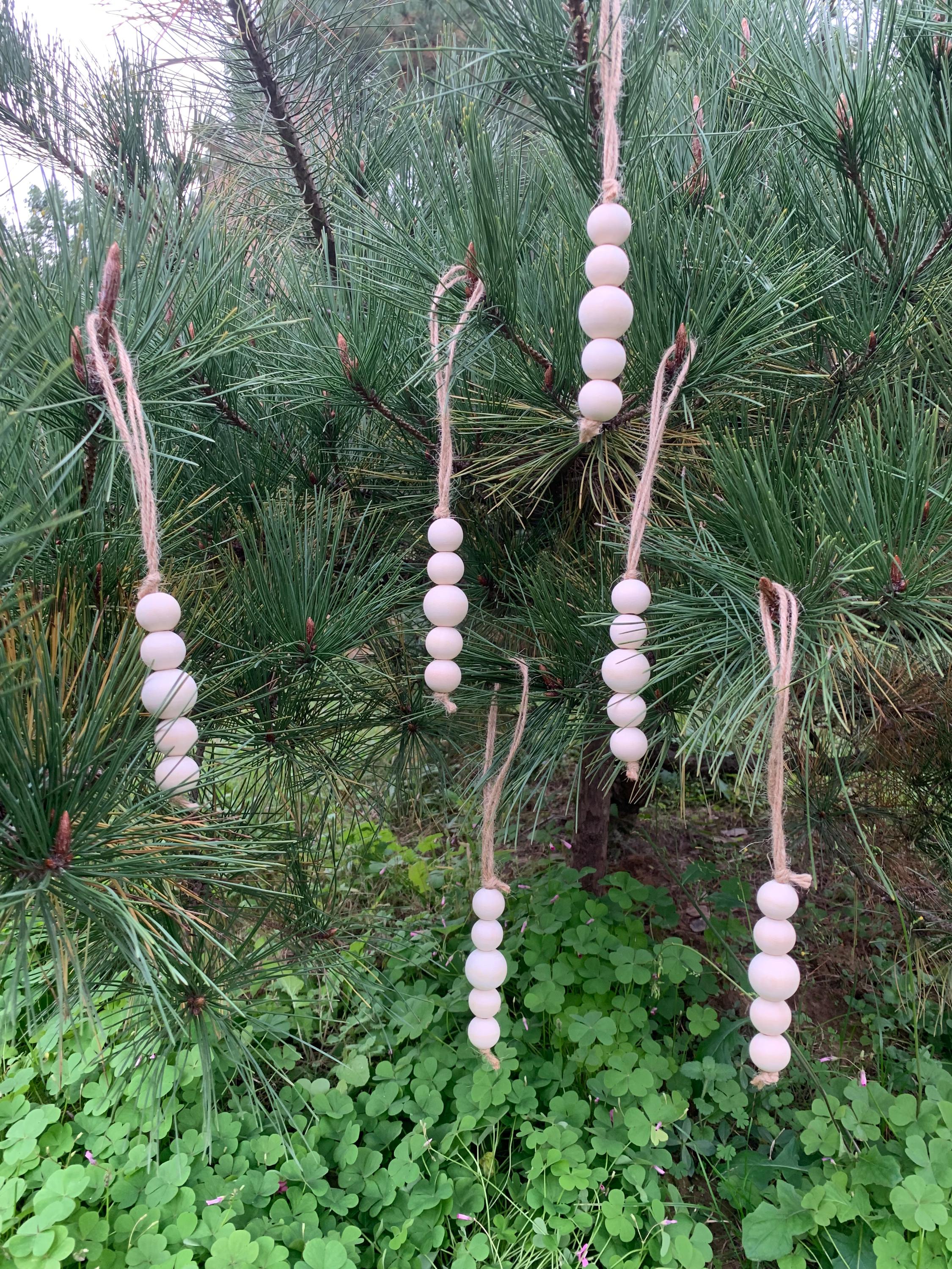 Hanging Wooden Bead Christmas Tree Ornament, Handmade Wood Bead Ornament, Natural Wood Christmas Decoration, Minimalist Christmas Decor