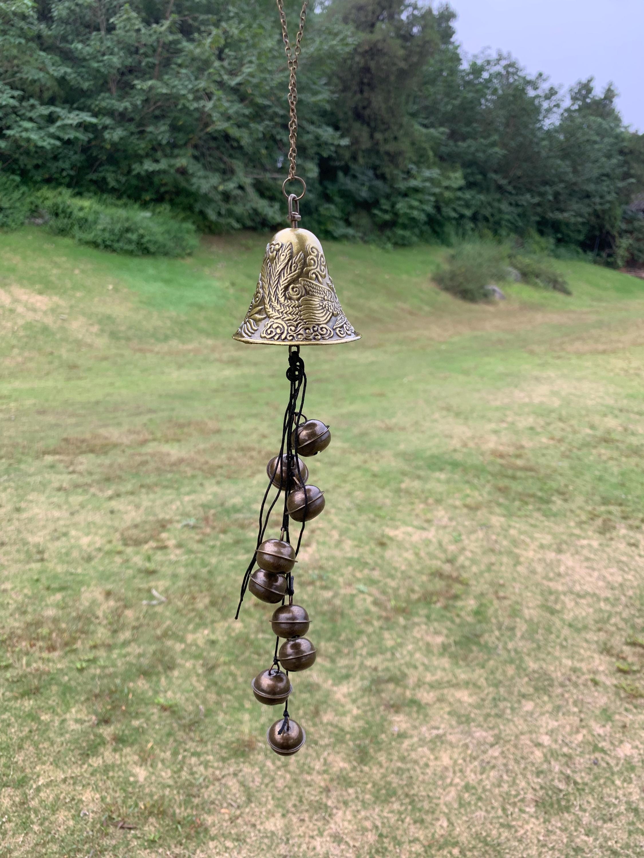 Hanging Bells for Door Protection, Harmony of Dragon and Phoenix Bells for Home Blessing, Mystical Witchcraft Bell for Altar, Wicca Gift