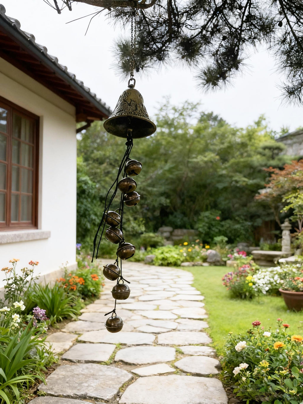 Hanging Bells for Door Protection, Harmony of Dragon and Phoenix Bells for Home Blessing, Mystical Witchcraft Bell for Altar, Wicca Gift