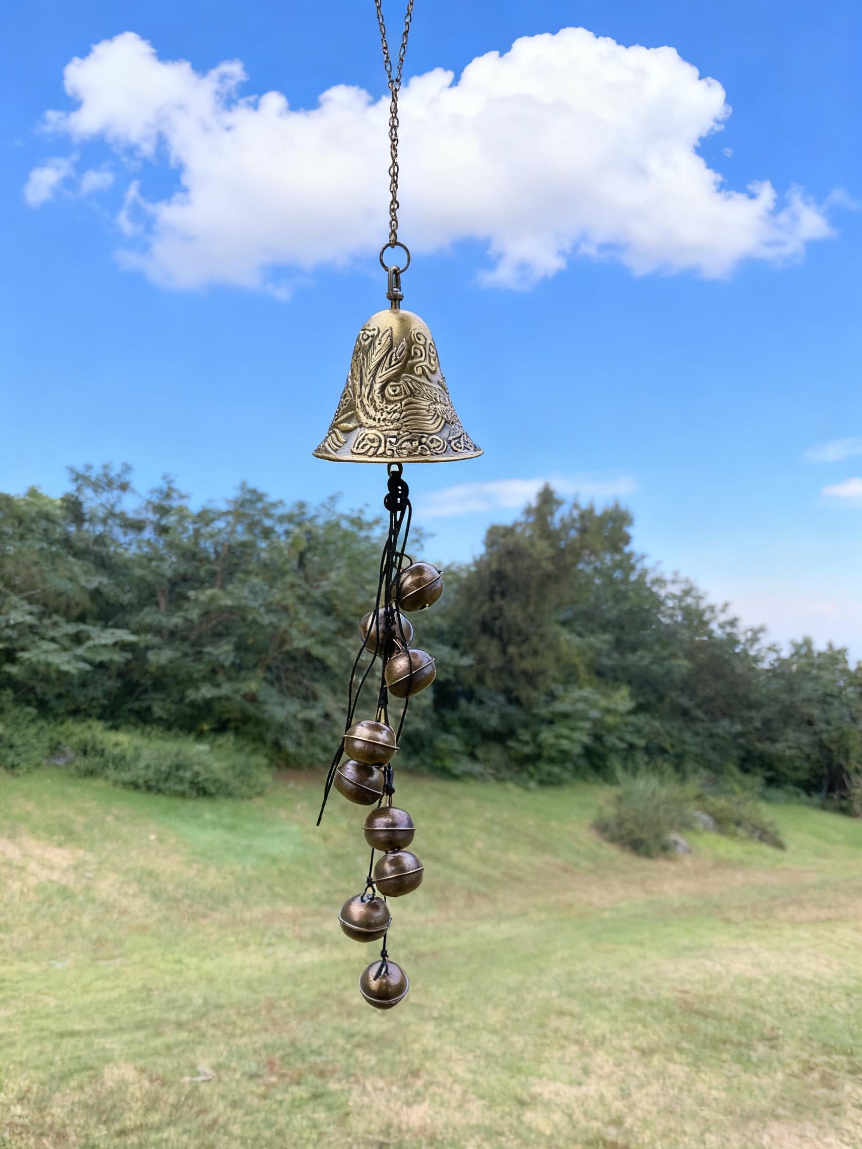 Hanging Bells for Door Protection, Harmony of Dragon and Phoenix Bells for Home Blessing, Mystical Witchcraft Bell for Altar, Wicca Gift