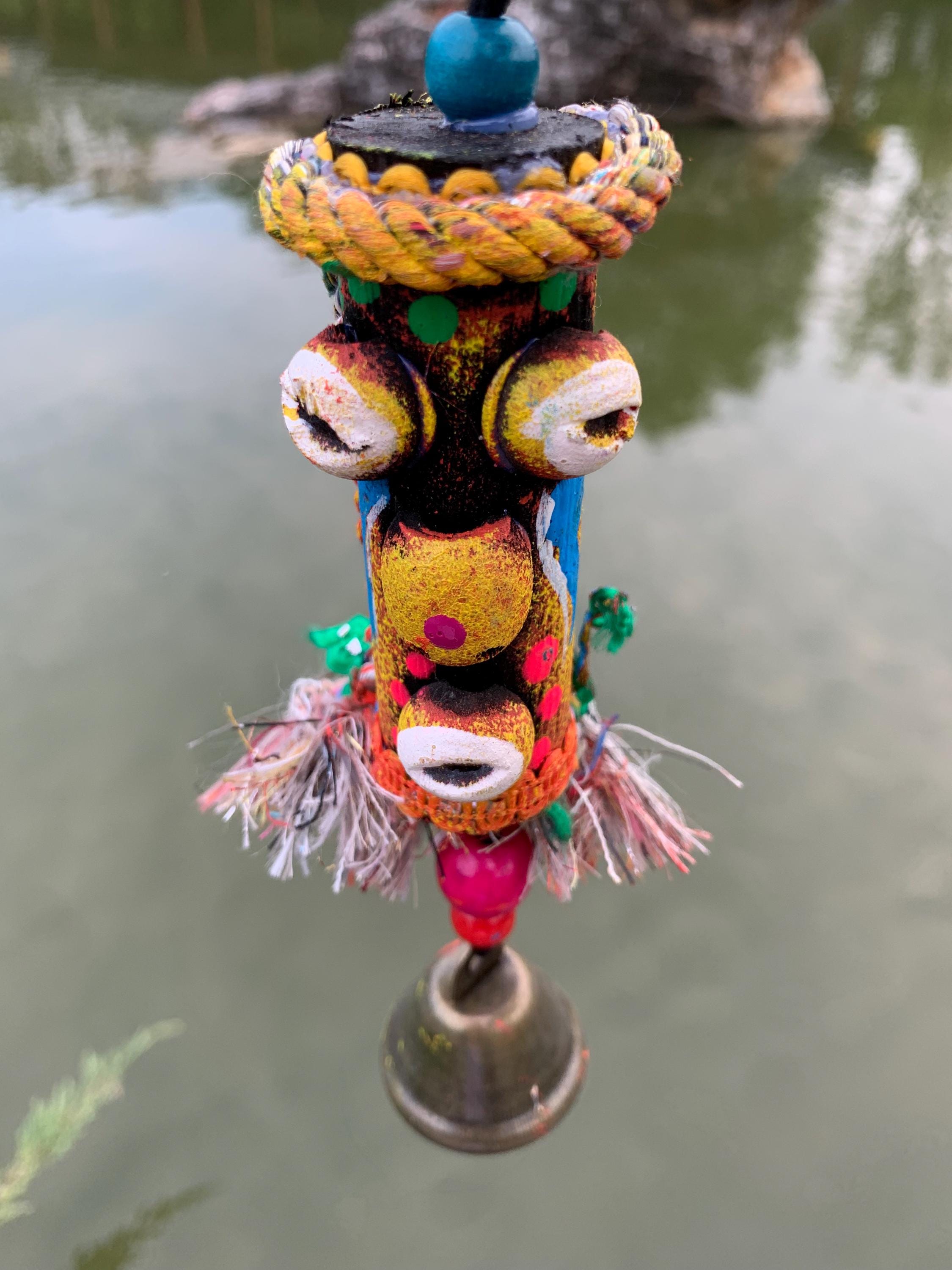 Swallow Mouth Hemp Cloth Dongba Witch Bell, Naxi Dongba Witch Bell for Protection, Pagan Altar Tool, Hanging Love Heart Witch Bells Amulet