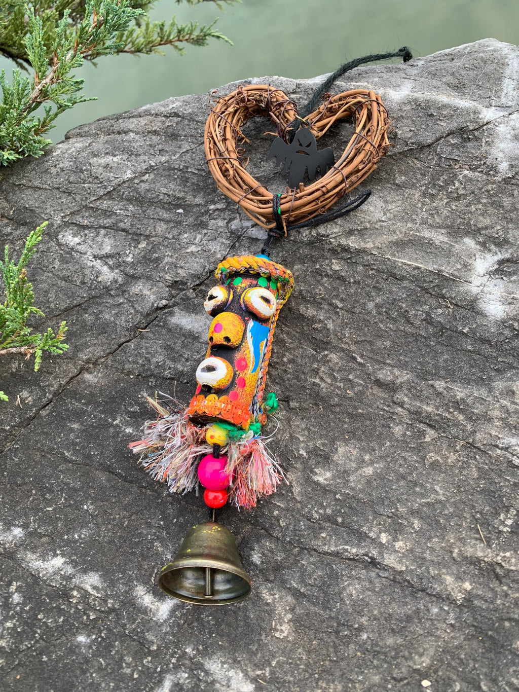 Swallow Mouth Hemp Cloth Dongba Witch Bell, Naxi Dongba Witch Bell for Protection, Pagan Altar Tool, Hanging Love Heart Witch Bells Amulet