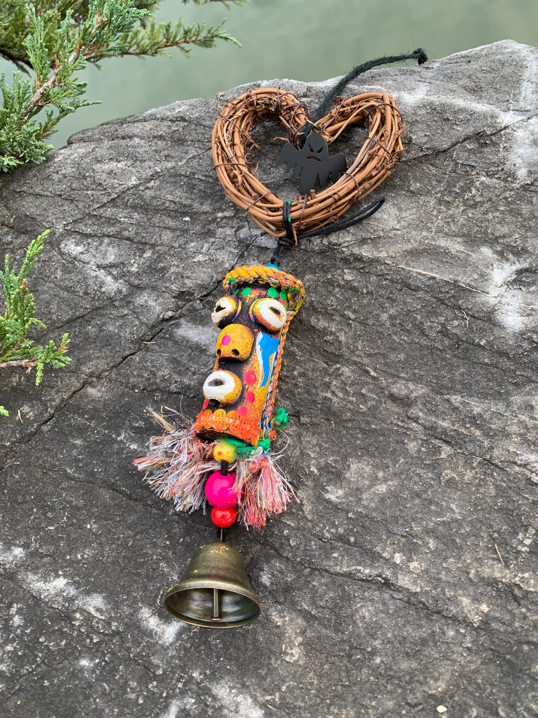 Swallow Mouth Hemp Cloth Dongba Witch Bell, Naxi Dongba Witch Bell for Protection, Pagan Altar Tool, Hanging Love Heart Witch Bells Amulet