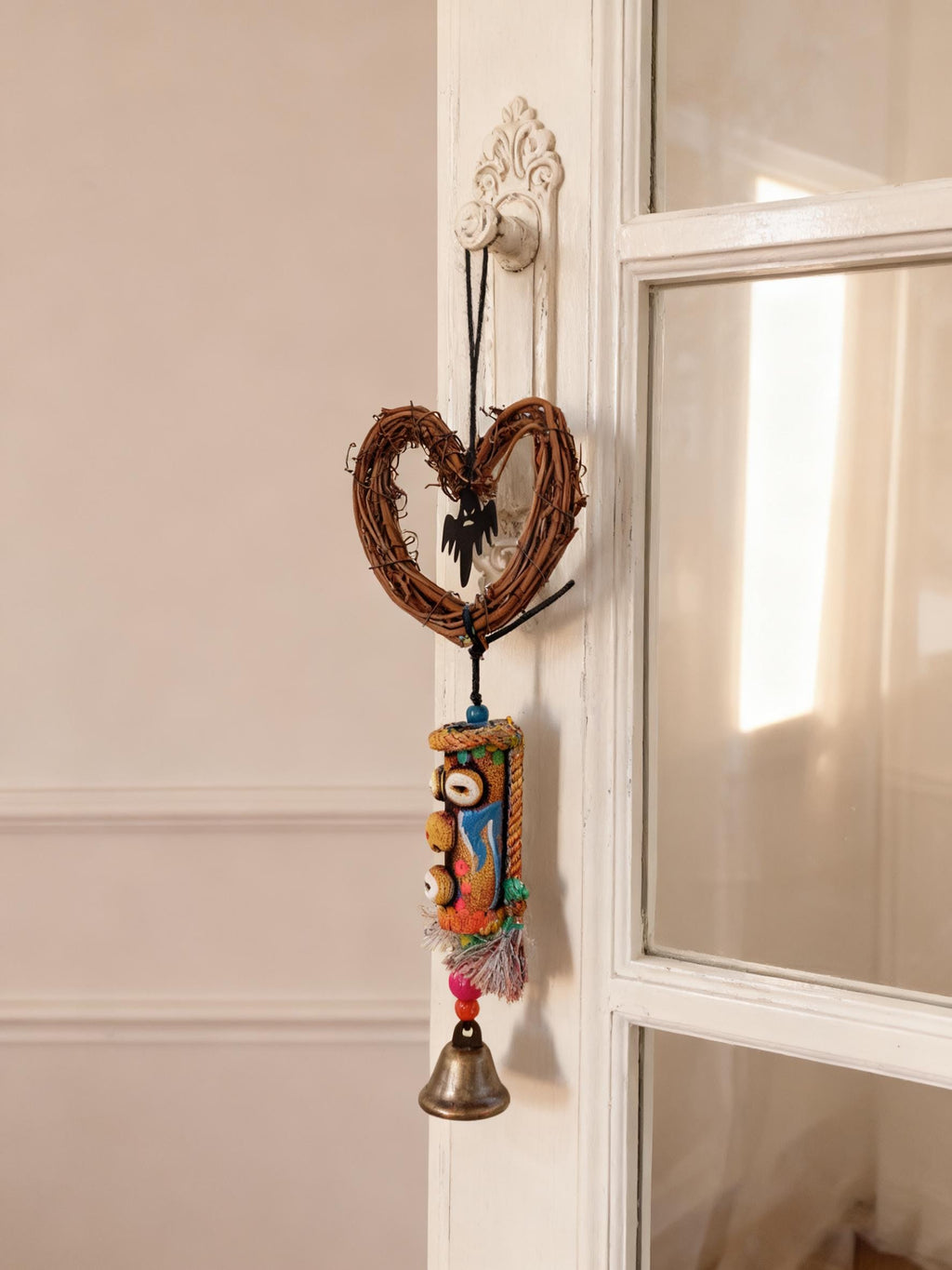 Swallow Mouth Hemp Cloth Dongba Witch Bell, Naxi Dongba Witch Bell for Protection, Pagan Altar Tool, Hanging Love Heart Witch Bells Amulet