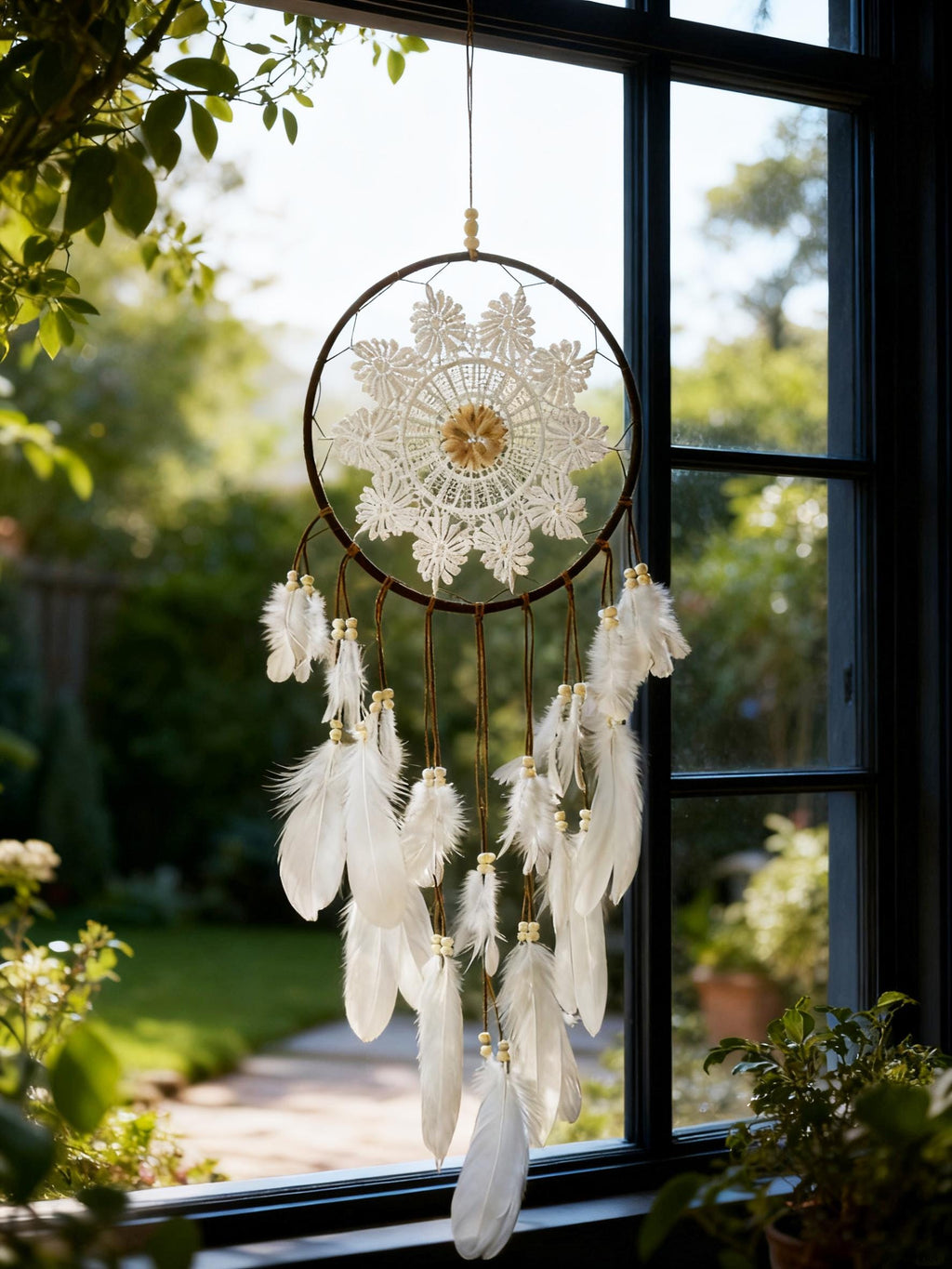 White Feather Dream Catcher, Boho White Feather Dream Catcher for Peaceful Dreams, Boho Chic Wall Hanging with White Feathers, Gift for Her