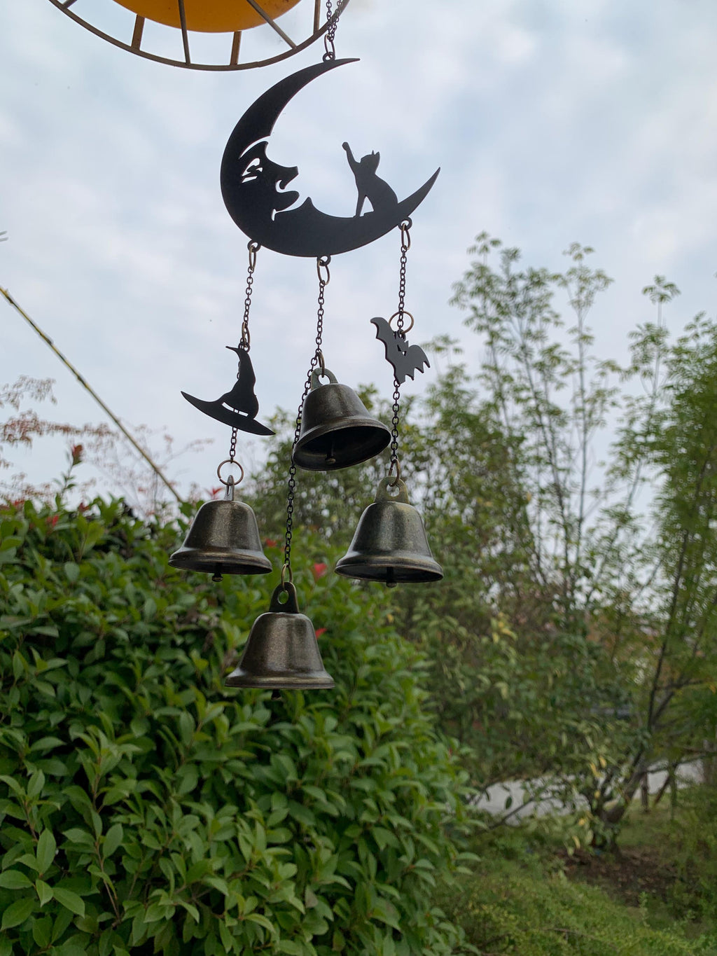 Black Moon & Cat Witch Bells, Black Moon and Silhouette Cat Hanging Bells for Home Protection, Protection Charm for Home, Witchy Gift
