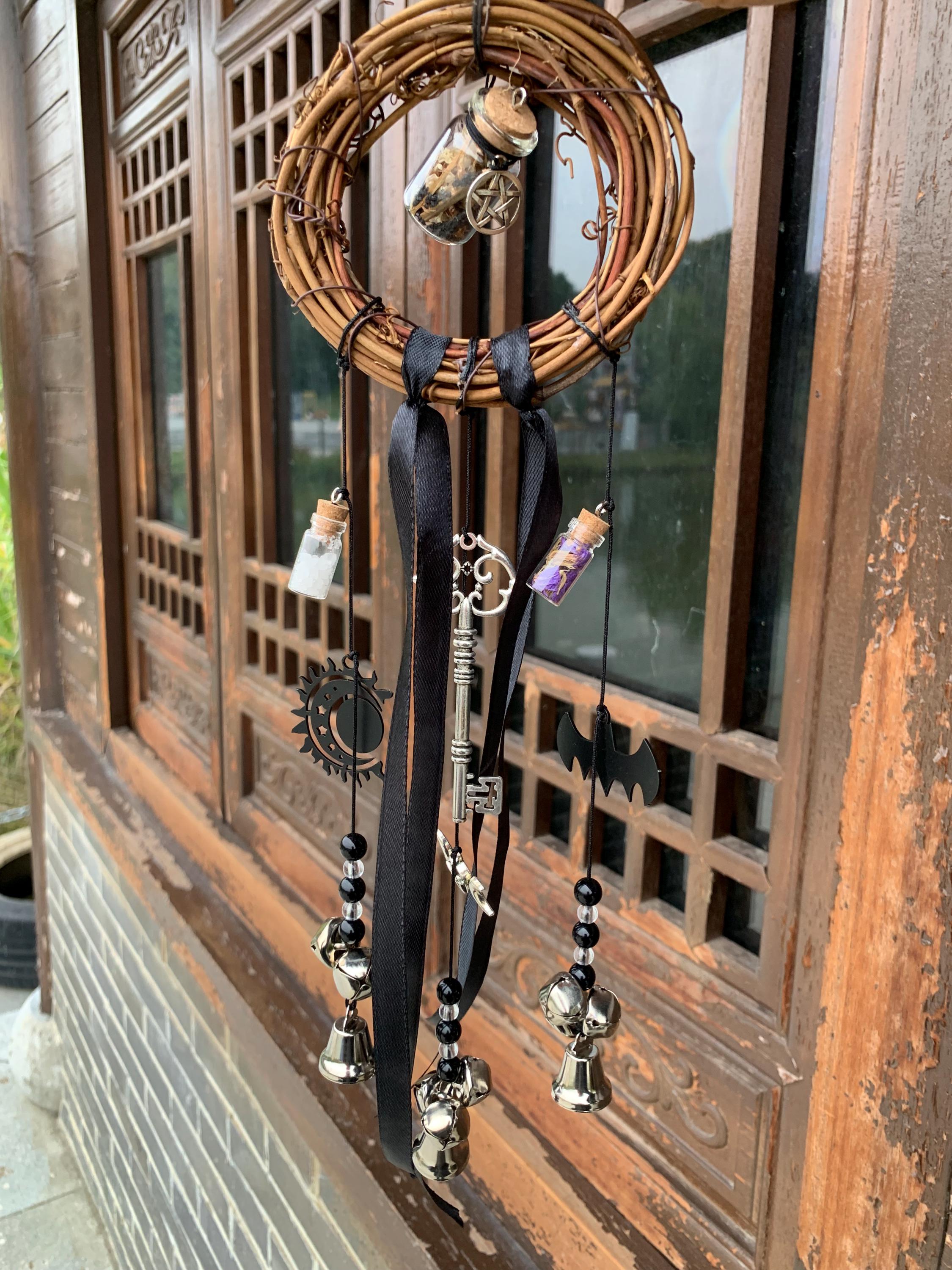 Halloween Witch Bells for Door Knob, Dark Elegance Protection Charm for Front Door,  Unique Handmade Witch Bells for Protection, Charm Gift