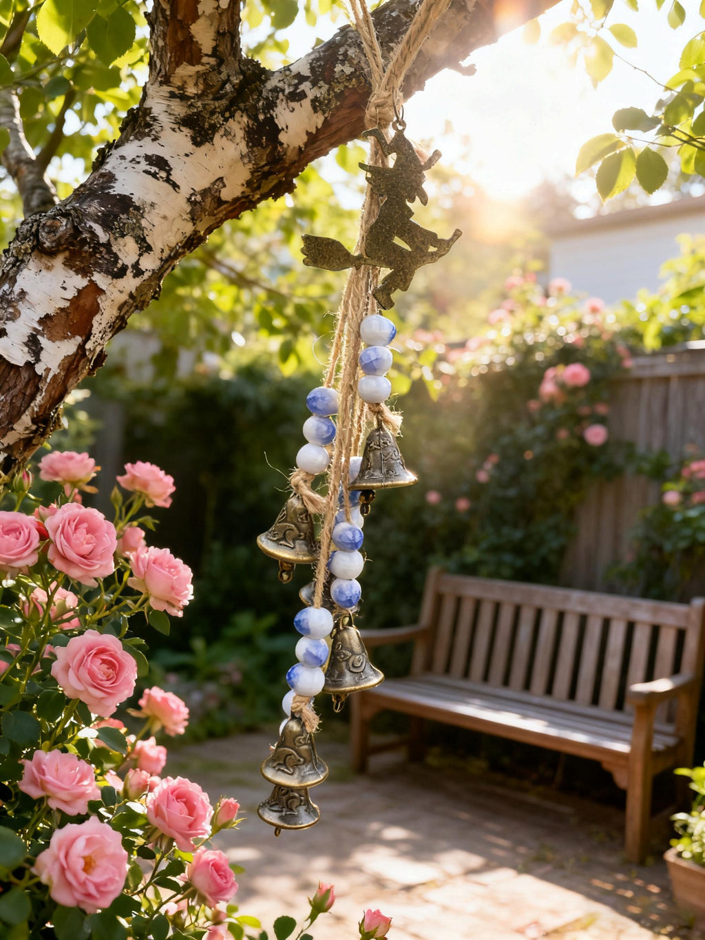 Hanging Bells for Home Protection, Housewarming Gift for New Home, Good Luck Decor, Positive Energy Wind Chime With Bells, Wicca Gift