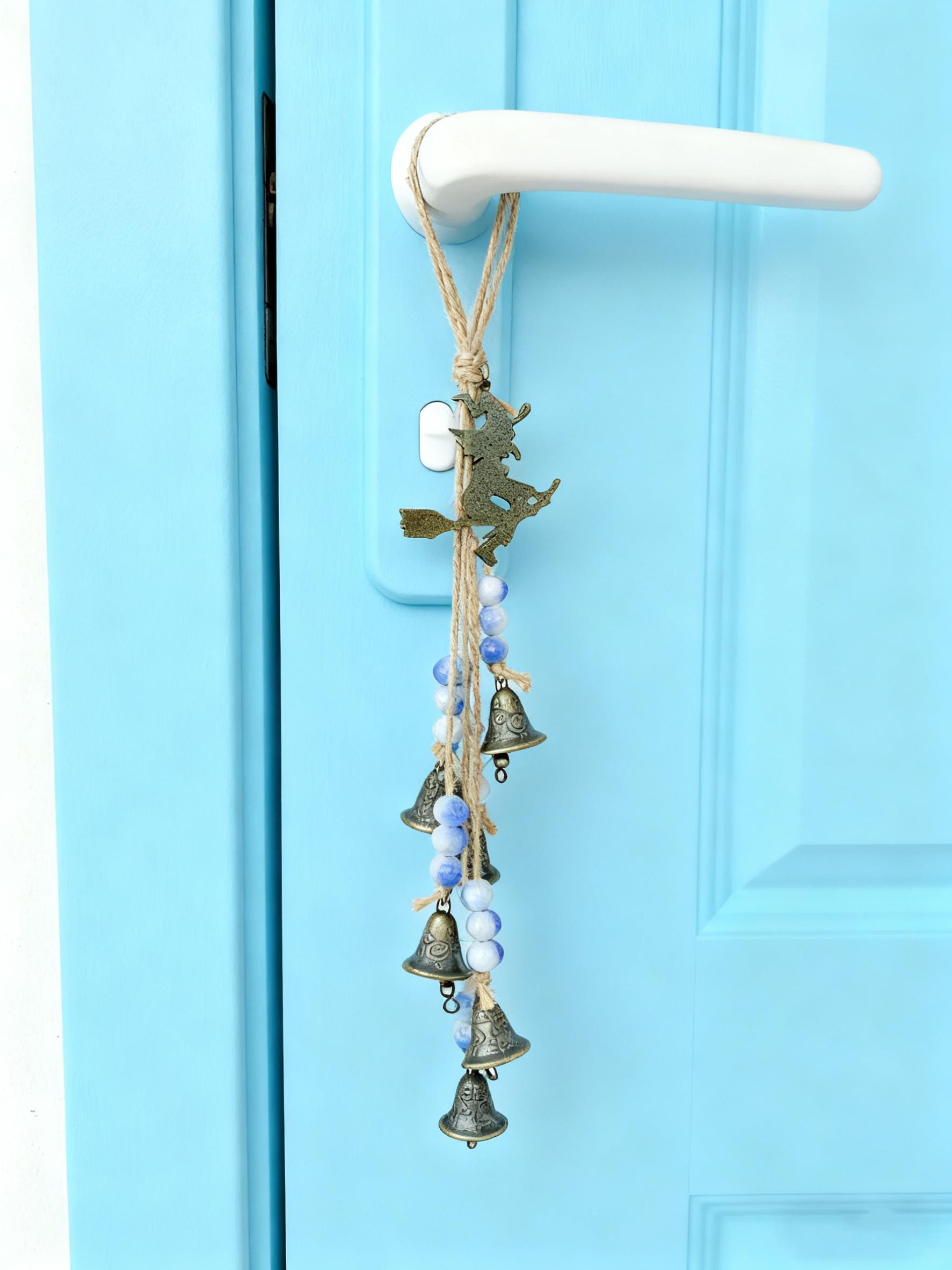 Hanging Bells for Home Protection, Housewarming Gift for New Home, Good Luck Decor, Positive Energy Wind Chime With Bells, Wicca Gift