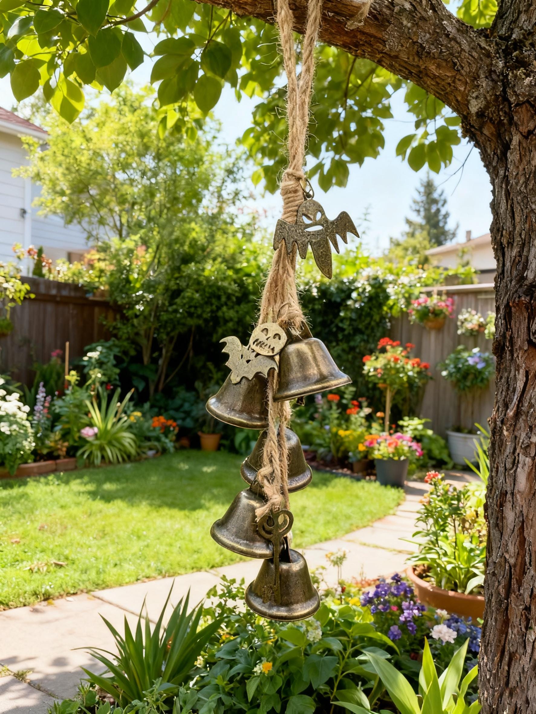 Hanging Bells for Door Knob, Wicca Halloween Protection Amulet for Home Protection,  Pagan Home Decor, Unique Housewarming Gift, Wicca Decor