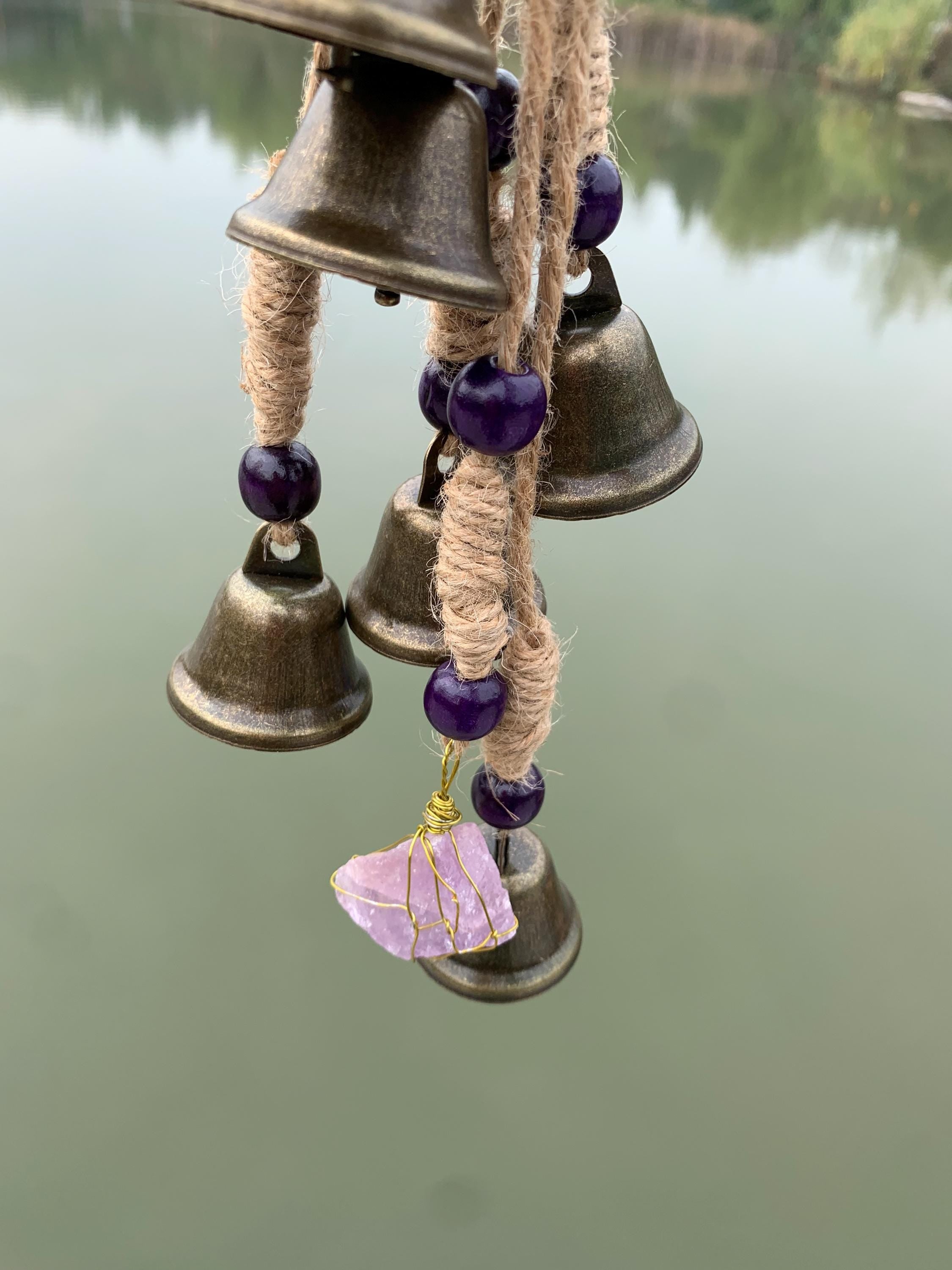 Hanging Bells for Door Knob with Amethyst, Handmade Witch Bells for Wiccan, Protective Charm for Door, Home Decor, Unique Spiritual Gift