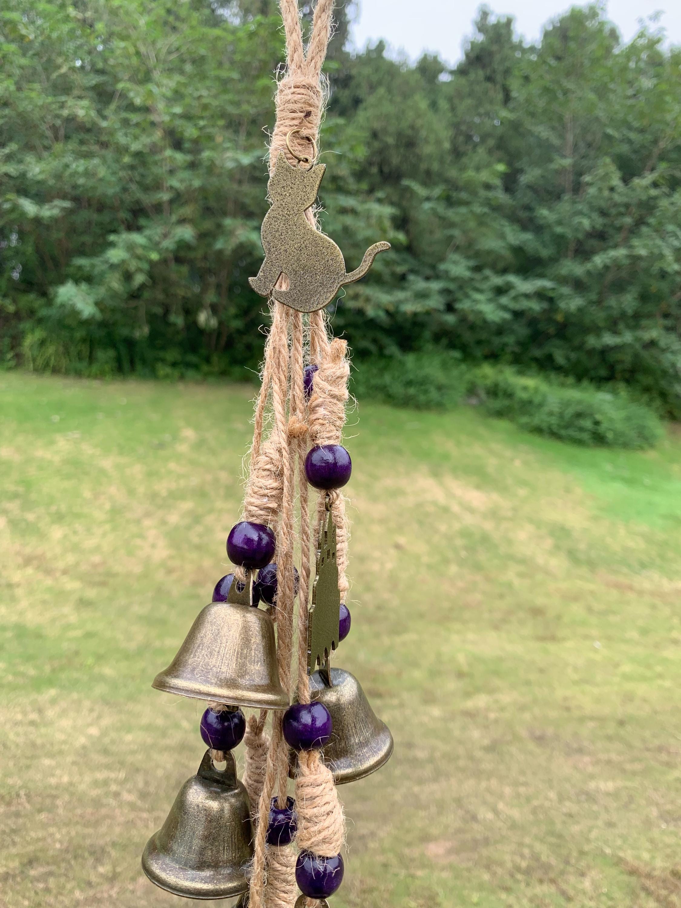 Hanging Bells for Door Knob with Amethyst, Handmade Witch Bells for Wiccan, Protective Charm for Door, Home Decor, Unique Spiritual Gift