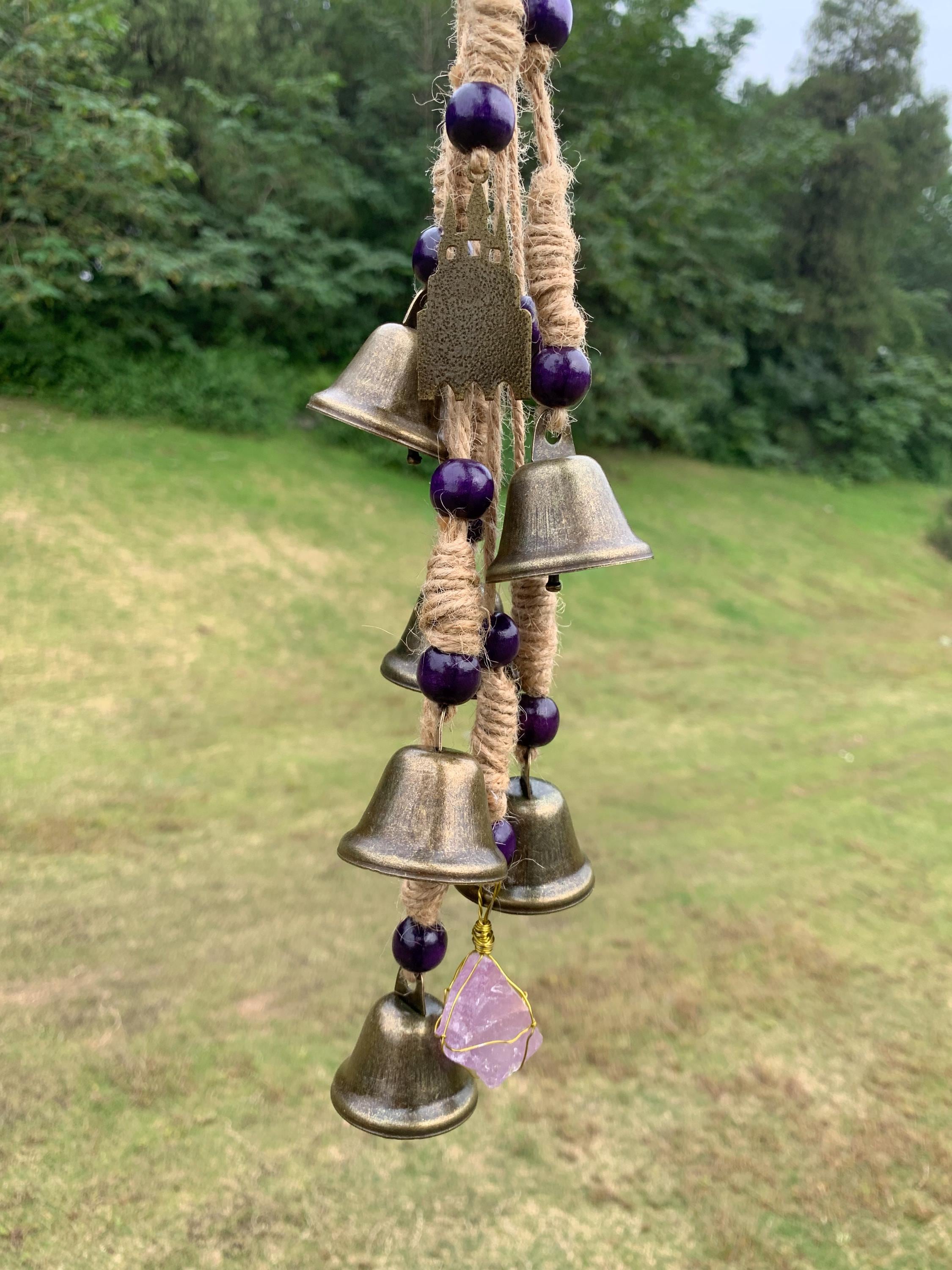 Hanging Bells for Door Knob with Amethyst, Handmade Witch Bells for Wiccan, Protective Charm for Door, Home Decor, Unique Spiritual Gift