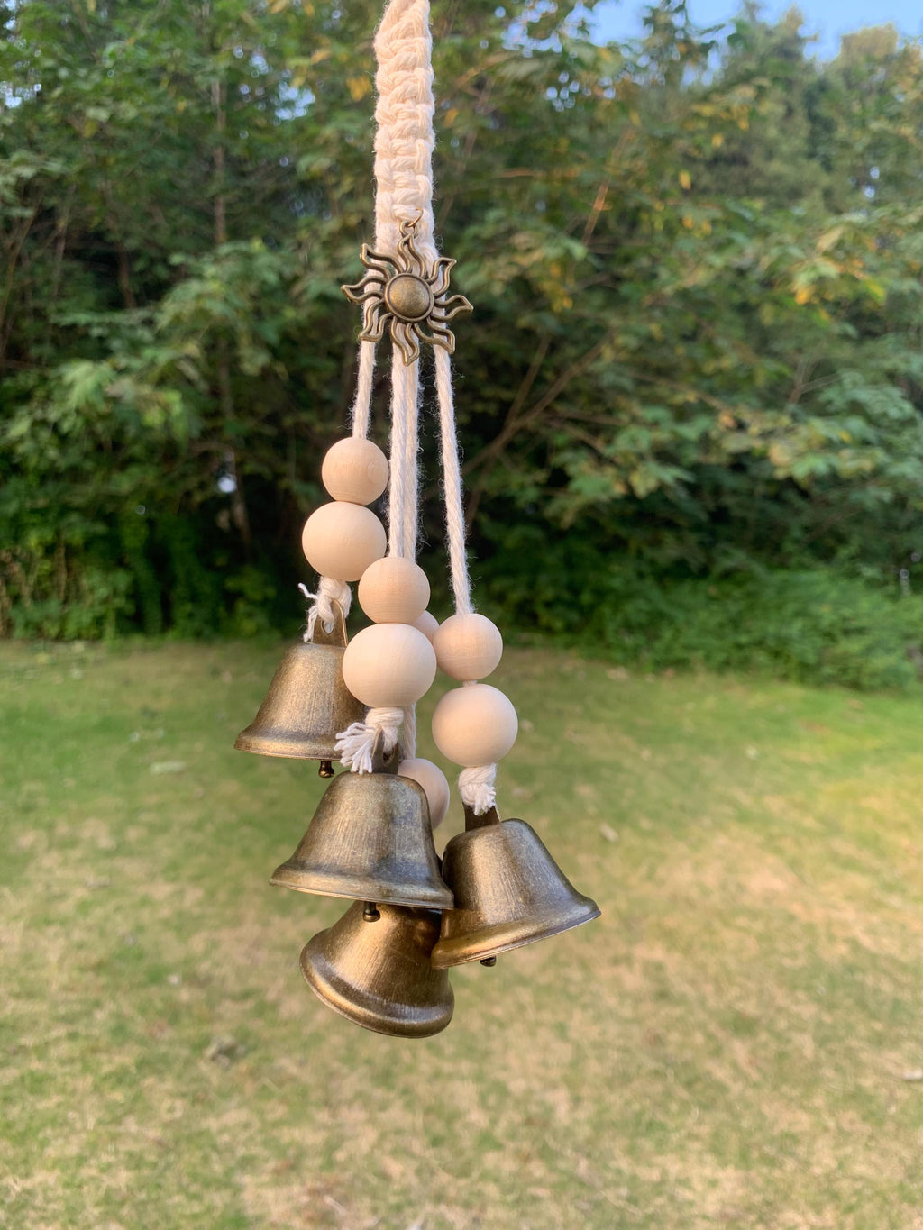 White Hanging Witch Bells for Door Protection, Wiccan Pagan Decor, Evil Ward & Negative Energy Shield, Handmade Folk Magic Charm, Wicca Gift