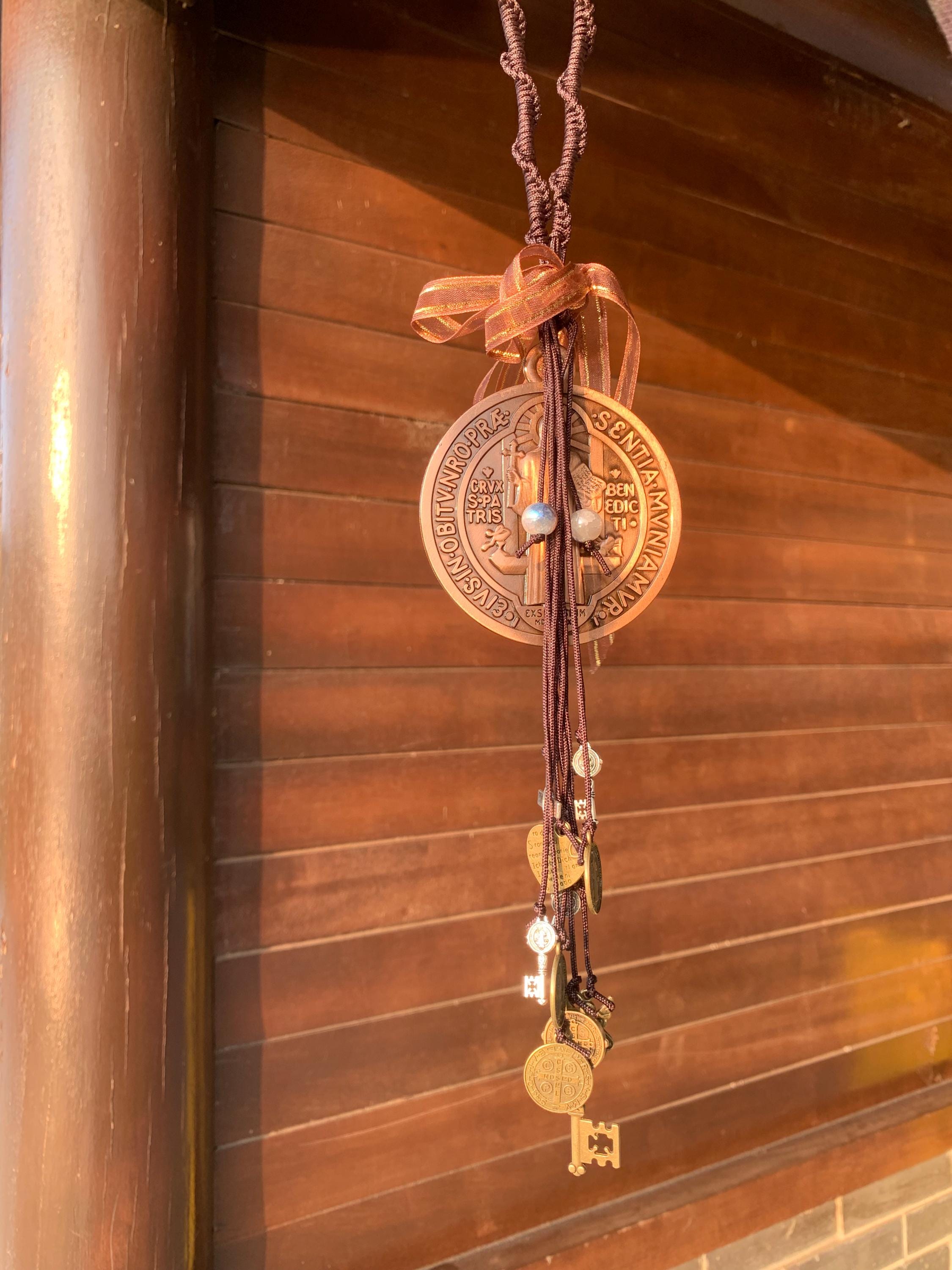 Hanging Saint Benedict Medal Witch Bells for Door Knob, Catholic Gift, Protection Charm, Christian Christmas Decor, Protection from Evil