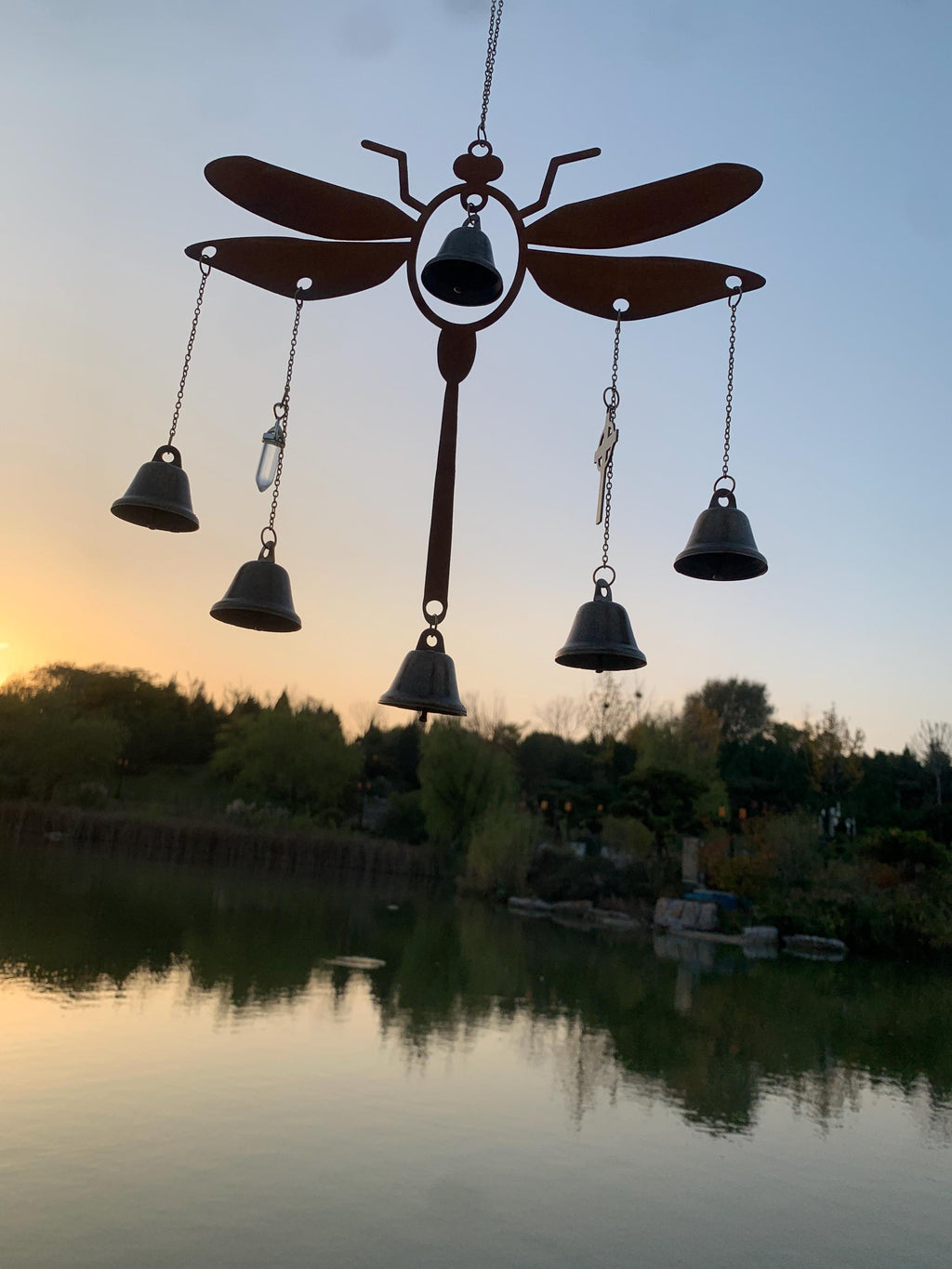 Rust Metal Dragonfly Charm Bell to Ward Off Negativity, Hex Breaking Garden Witchcraft