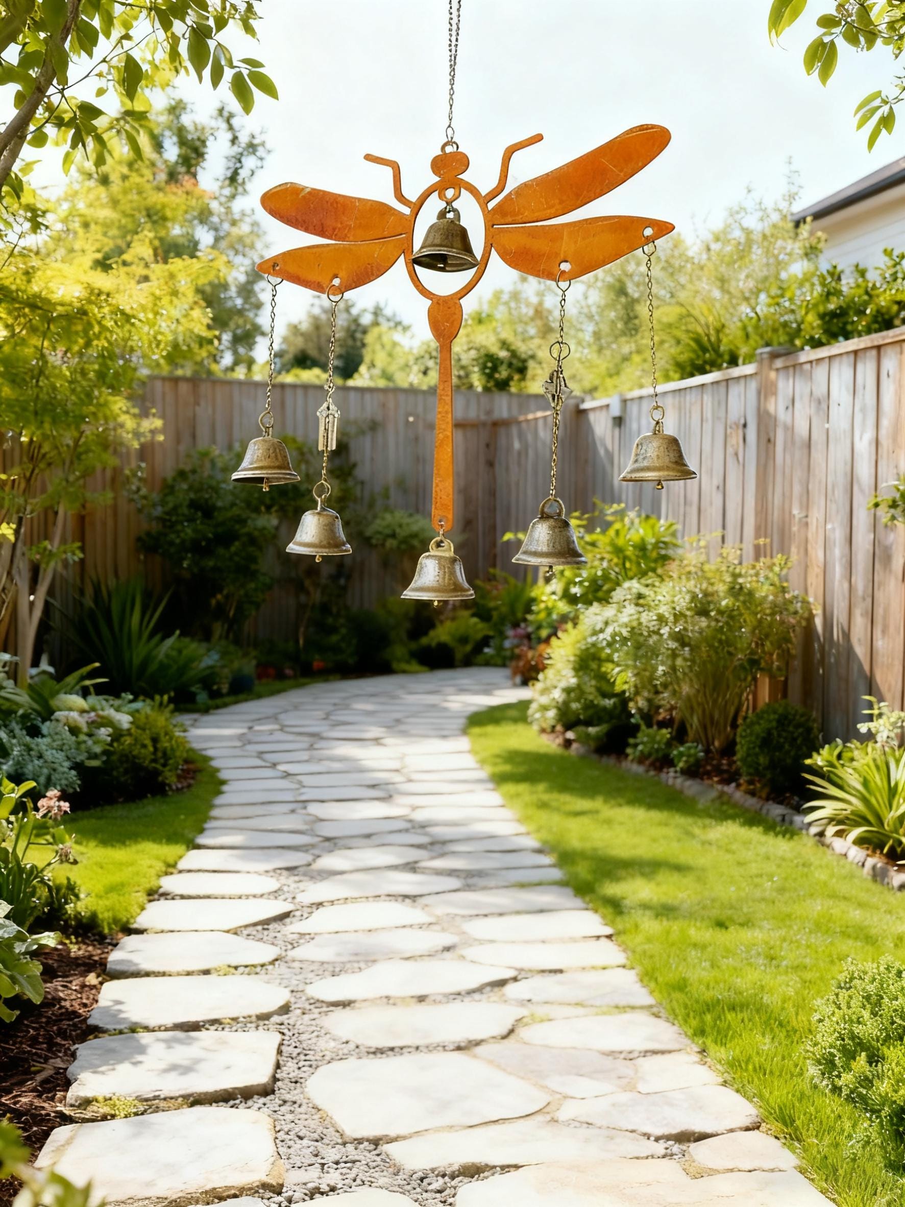 Rust Metal Dragonfly Charm Bell to Ward Off Negativity, Hex Breaking Garden Witchcraft