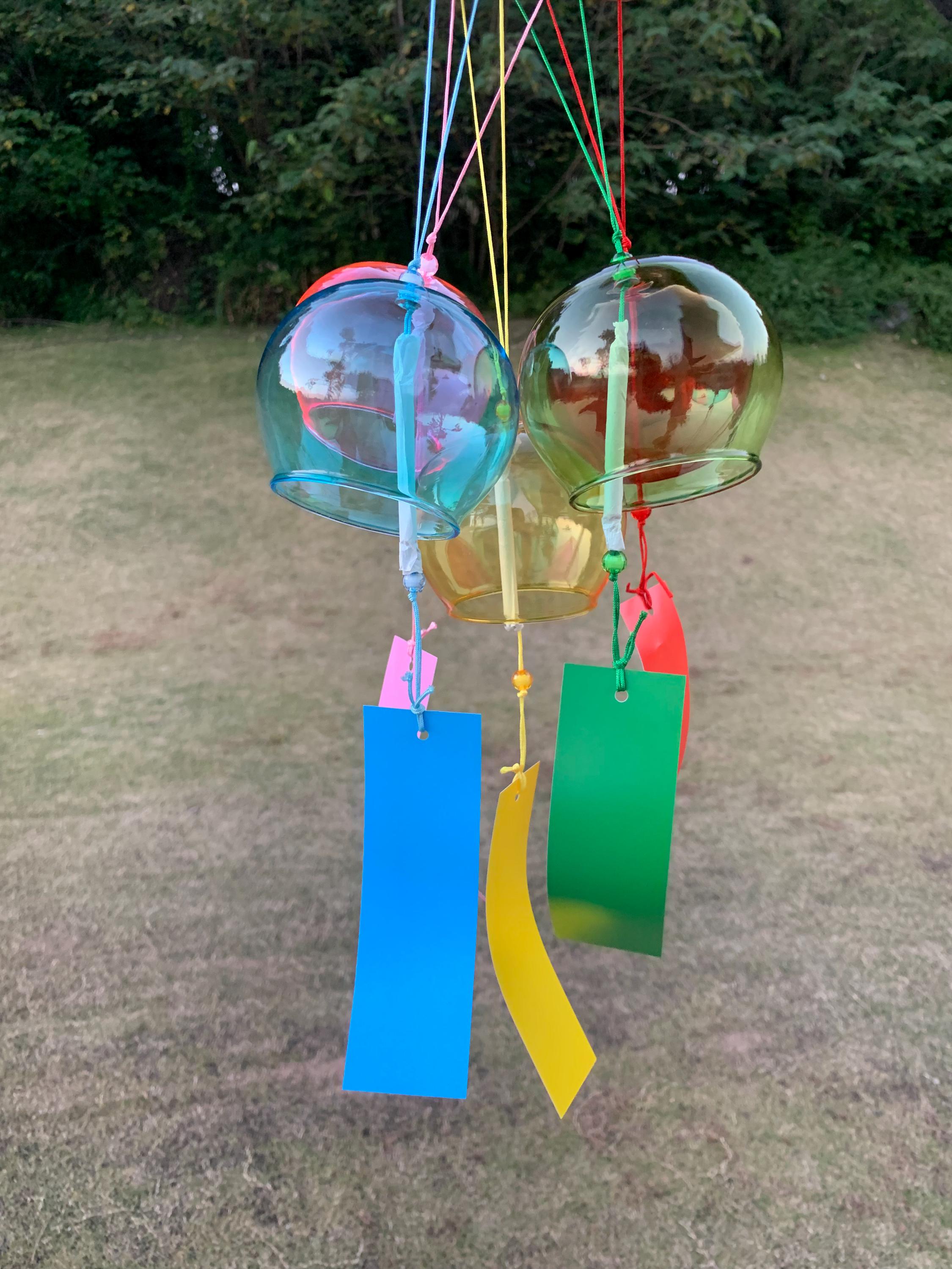 38cm/14.3IN Japanese Style Glass Wind Chime, Furin, Handmade 6 Color Swirl Glass, Soothing Melody for Garden, Porch