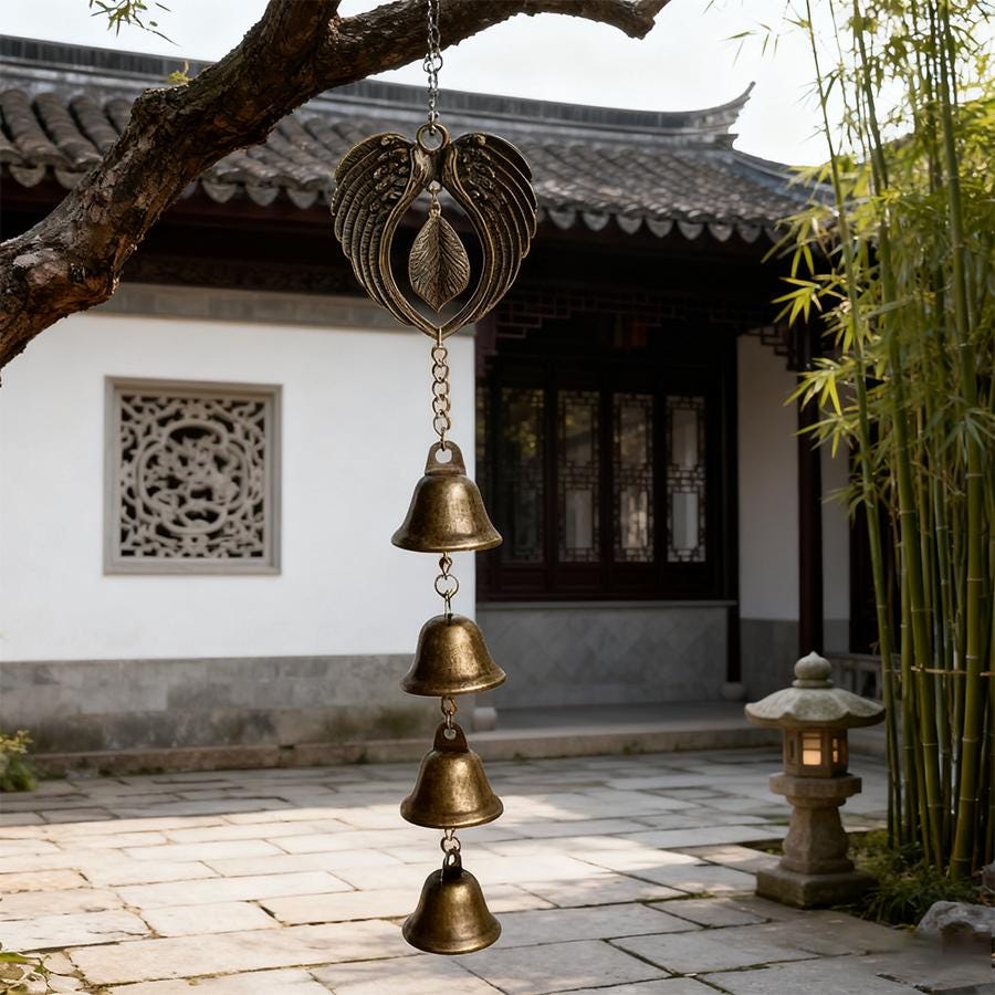 Vintage Bronze Eagle Wing Witch Bell, Protection Charm for Home & Altar, Wiccan Supplies, Pagan Decor, Folk Magic Gift