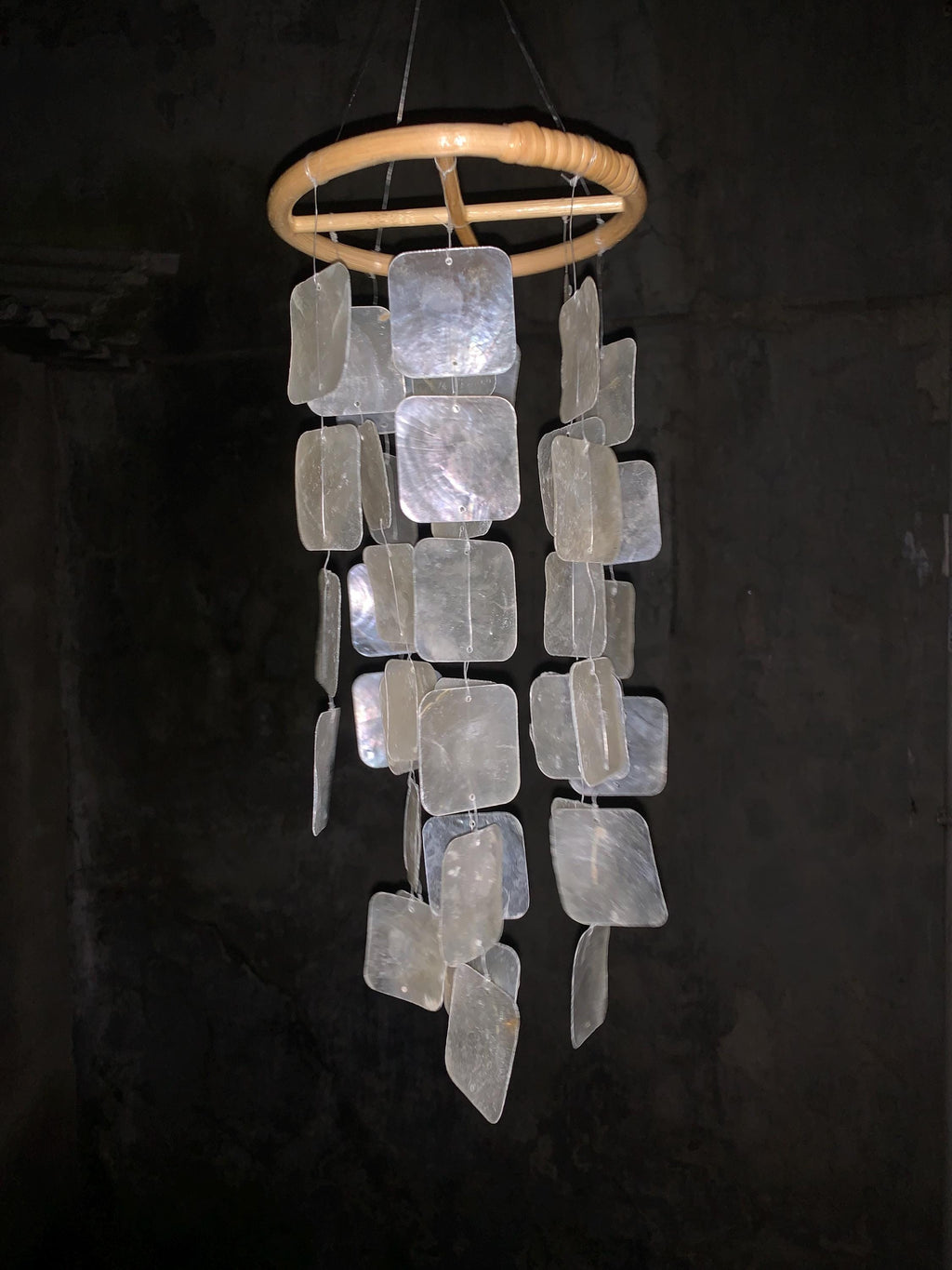 Modern Square Seashell Wind Chime in White, Handmade Coastal Porch Decor, White Ceramic Wind Chime, Coastal Patio Decor, Beach House Gift